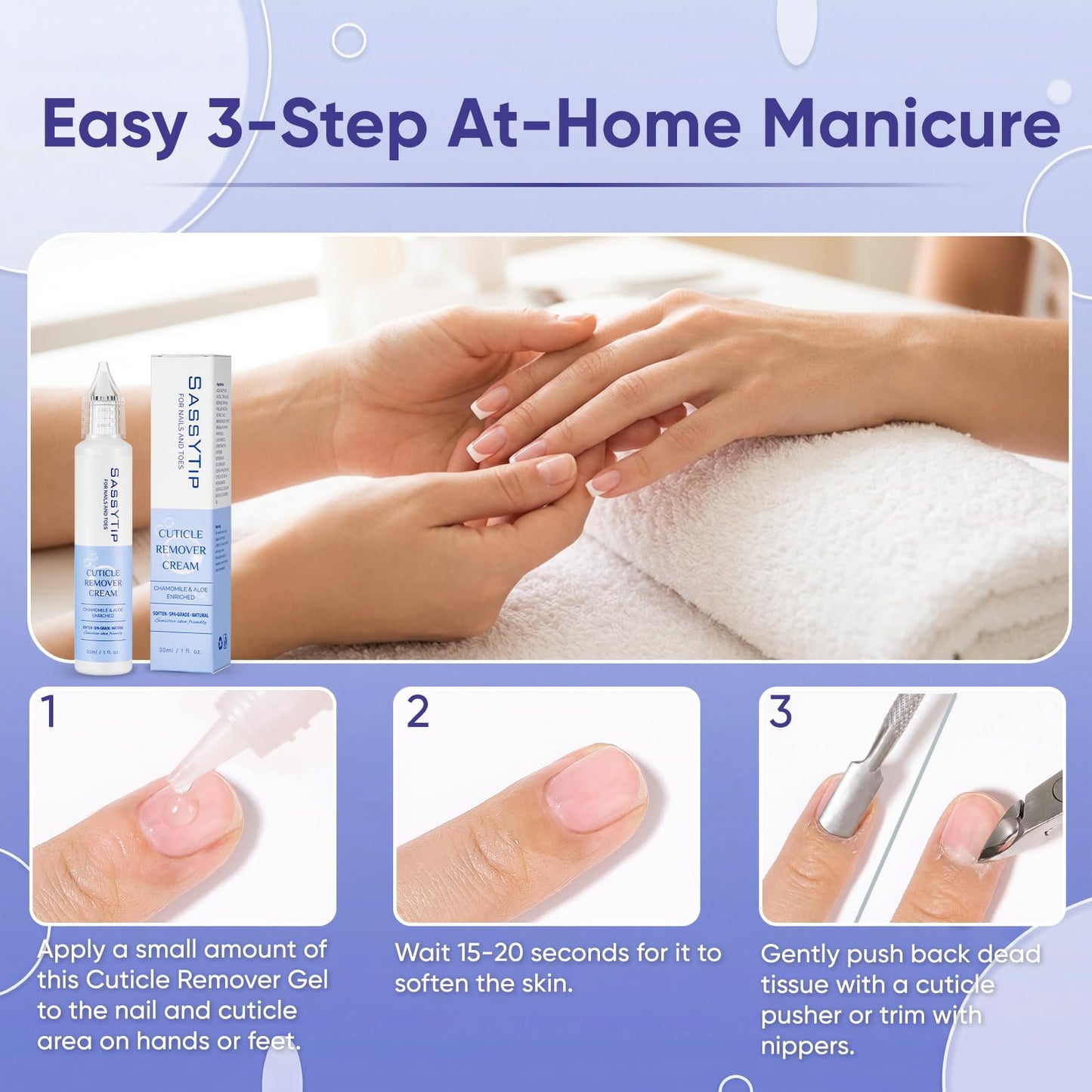SASSYTIP Cuticle Care Kit - Cuticle Remover Gel (1oz) & Ceramic Pusher with Nourishing Oil Pen (2ml). Complete At-Home Manicure & Pedicure Set for Dry & Damaged Nails. Salon Results (Gel+Pink Pen)