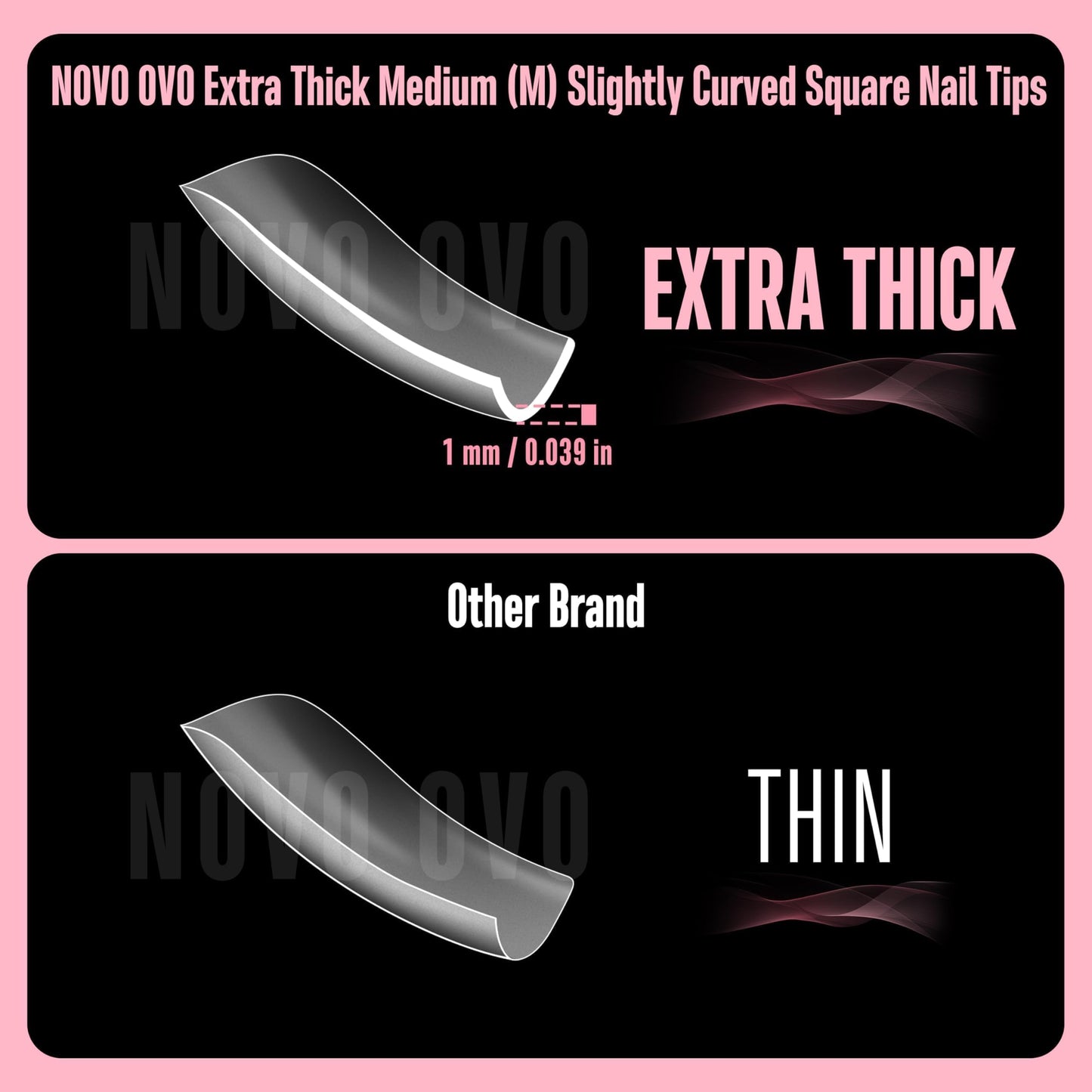 NOVO OVO Halloween Slightly Curved Square Nail Tip Medium Length, Extra Thick Natural Hawk Curve Eagle Claw False Nails Press on, Full Cover Soft Gel Extension Acrylic French Tip x 15 Size 360 pcs