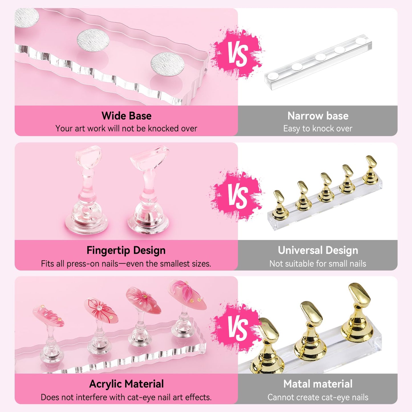 ESUOHYM Nail Stand For Press On Strong Magnetic Nail Art Tips Holder For Painting Gel Nails Display Supplies With 200PCS Double-Sided Tape & 1 Heart Shaped Acrylic Presson Stands with Case Nail Tech Supplies