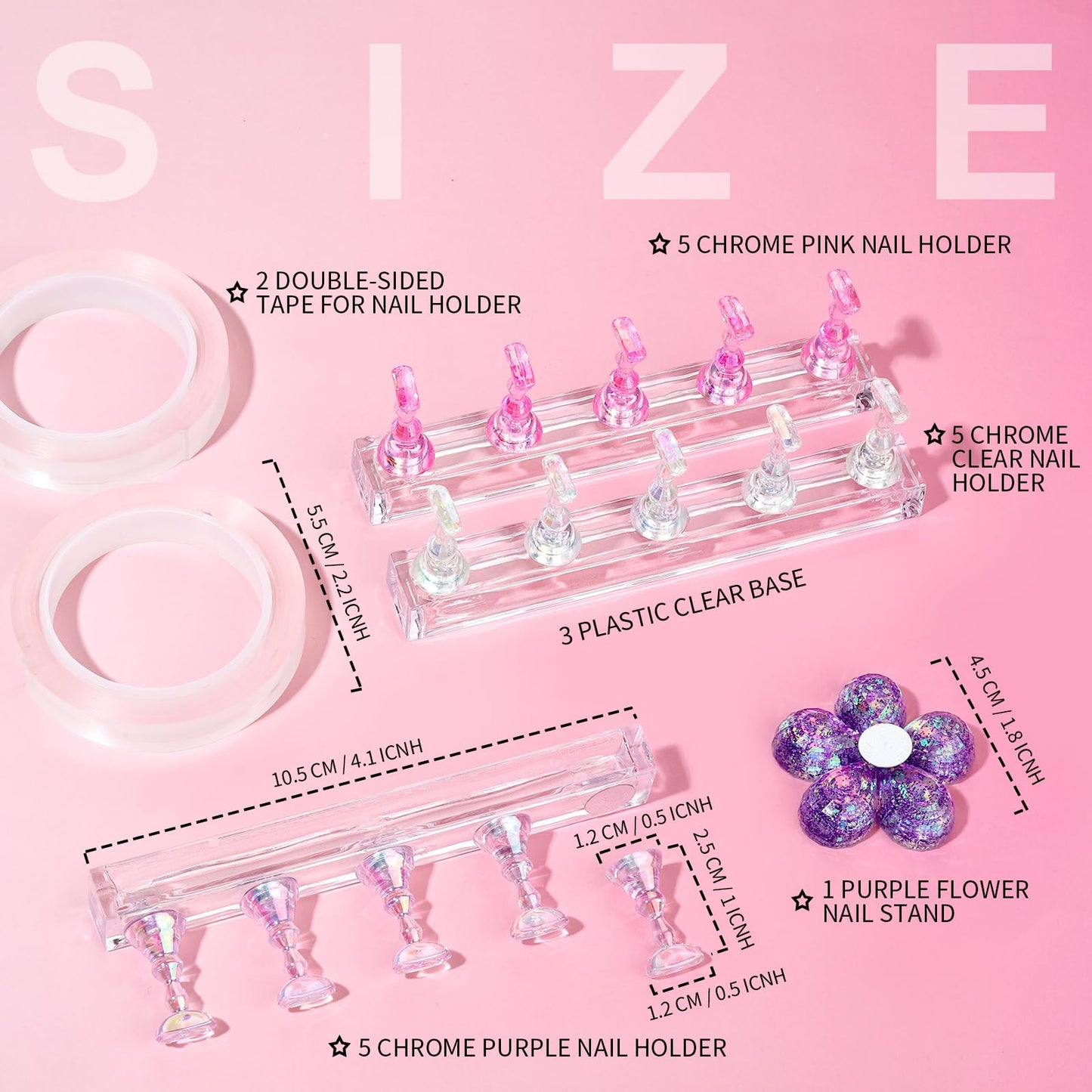 Fandamei Nail Stand, 3 Set Nail Art Stand for Press On, Nail Holder for Painting Nails, Press on Nail Stand for Practice, Magnetic Acrylic Nail Design Stand for Display with Double-sided Tape