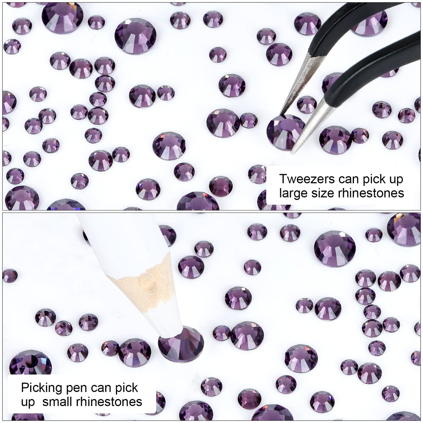 Meibite Purple Glass Flatback Rhinestones for Nails, Crafts & Clothes – 4240PCS 6 Sizes (SS6–SS20) Crystal Gems Kit with Tweezers & Picker, Non Hotfix DIY Rhinestones for Tumblers, Shoes, Nail Art