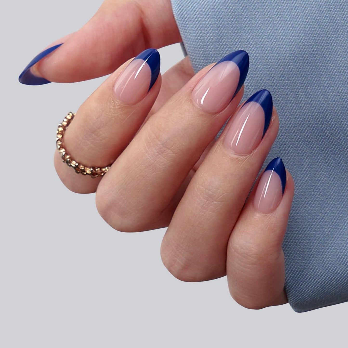 BTArtboxnails XCOATTIPS French Tip Press On Nails - Blue Press On Nails Short, Almond Fake Nail Tips, 160Pcs Soak Off Soft Gel Acrylic Pink Nail Extension in 16 Sizes