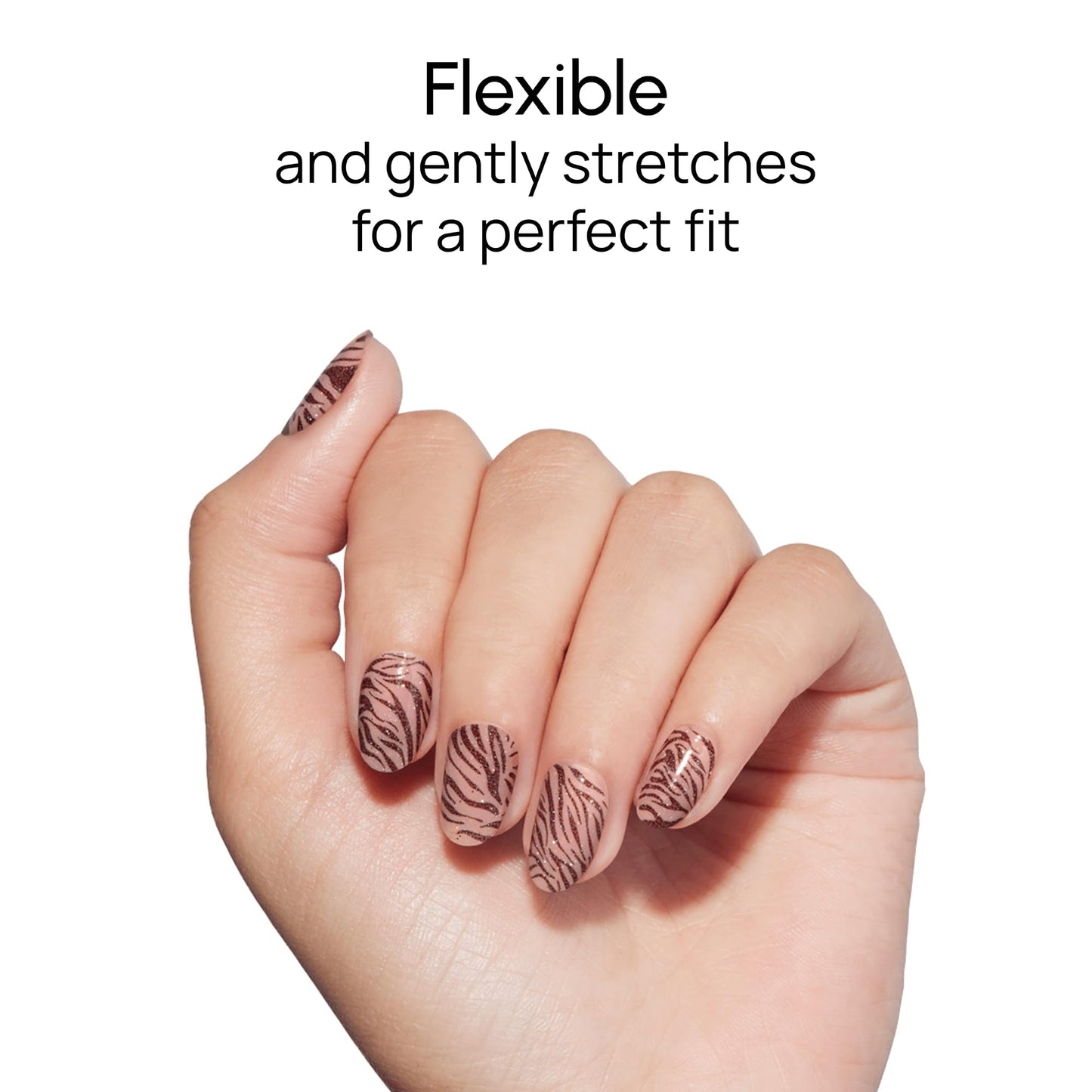 Color Street Born to Be Wild Nail Strips - Brown & Taupe Animal Print with Gold Glitter, Glitter Finish, 16 Double-Ended Nail Polish Strips