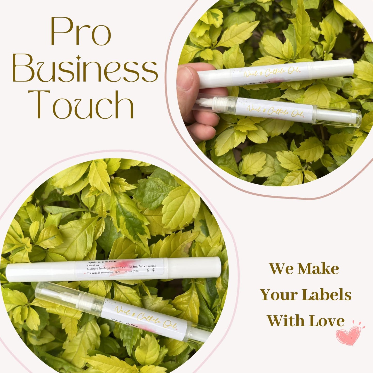 Press On Nails Sizing Kit Card 5x7 inch & 100pcs Empty Cuticle Oil Pen Label Bundle