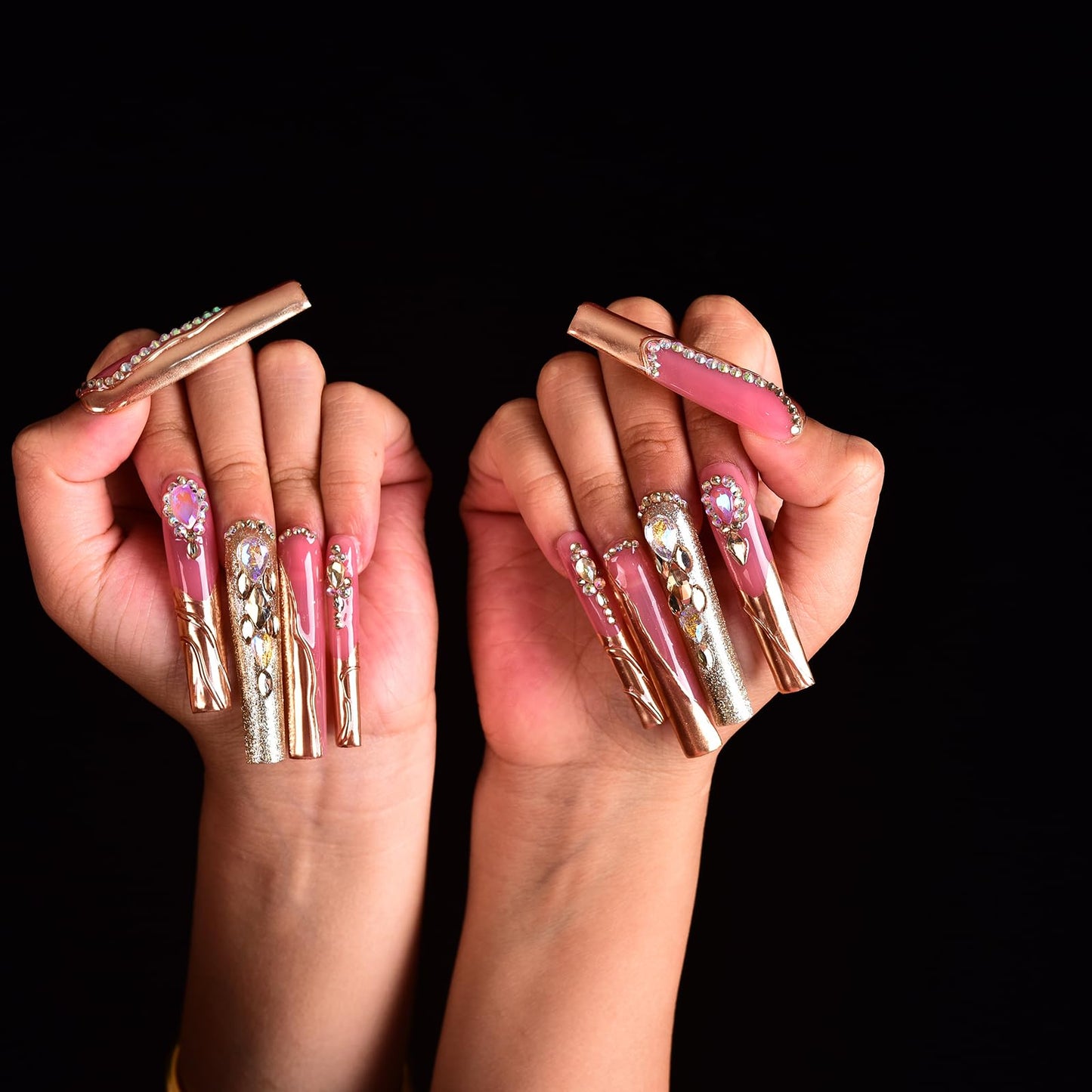 Tmani 10pc/set Extra Long Handmade Press On Nail Hot Girl's Long Ballet Nails Square Nail Full of Diamond Glitter Decoration Fake Nails Suitable For Girls Festival Parties and Birthday Gift (289,L)