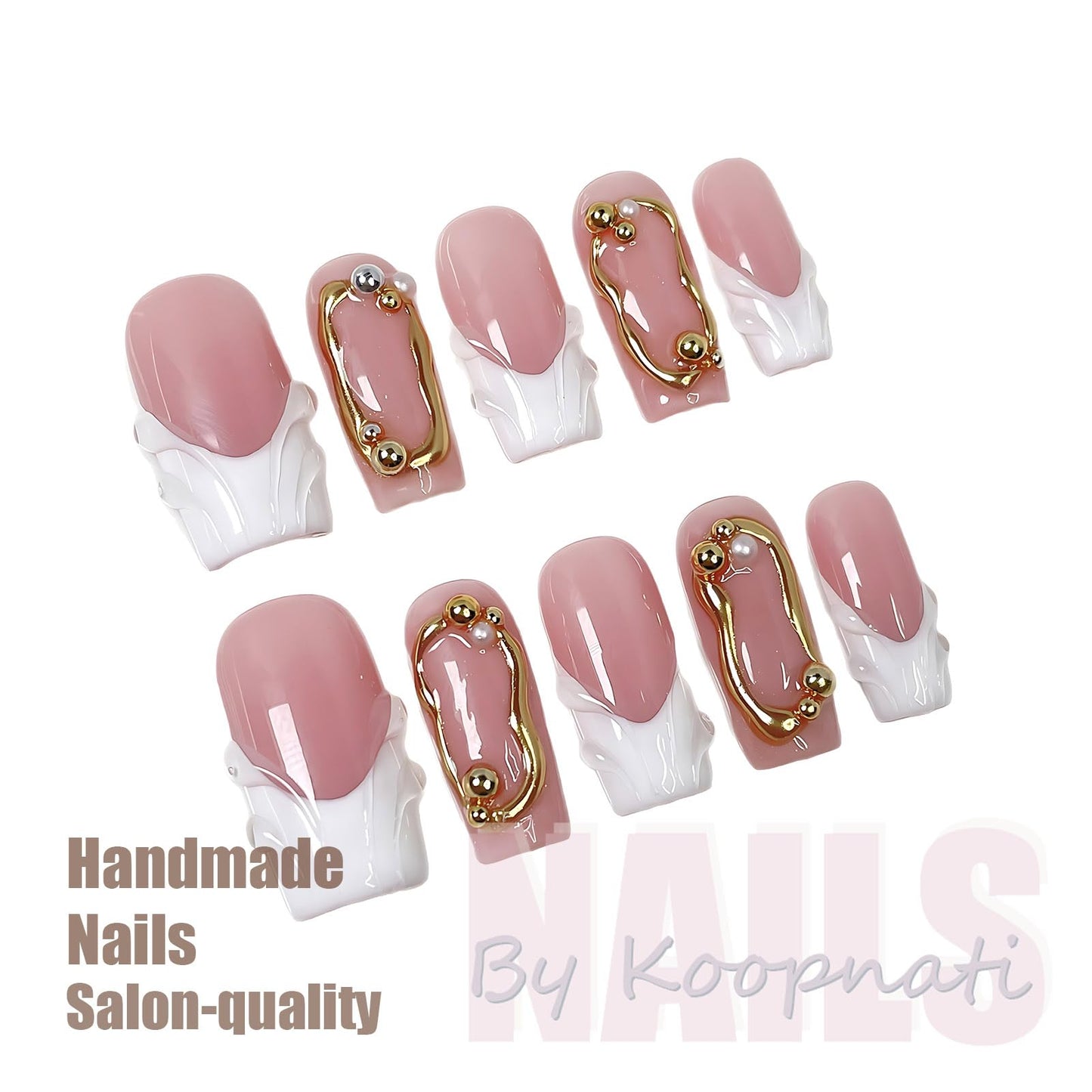 Handmade Press On Nails Short Square White Homemade Press On Nails French Tip With 3D Design Fake Nail Art For Women S
