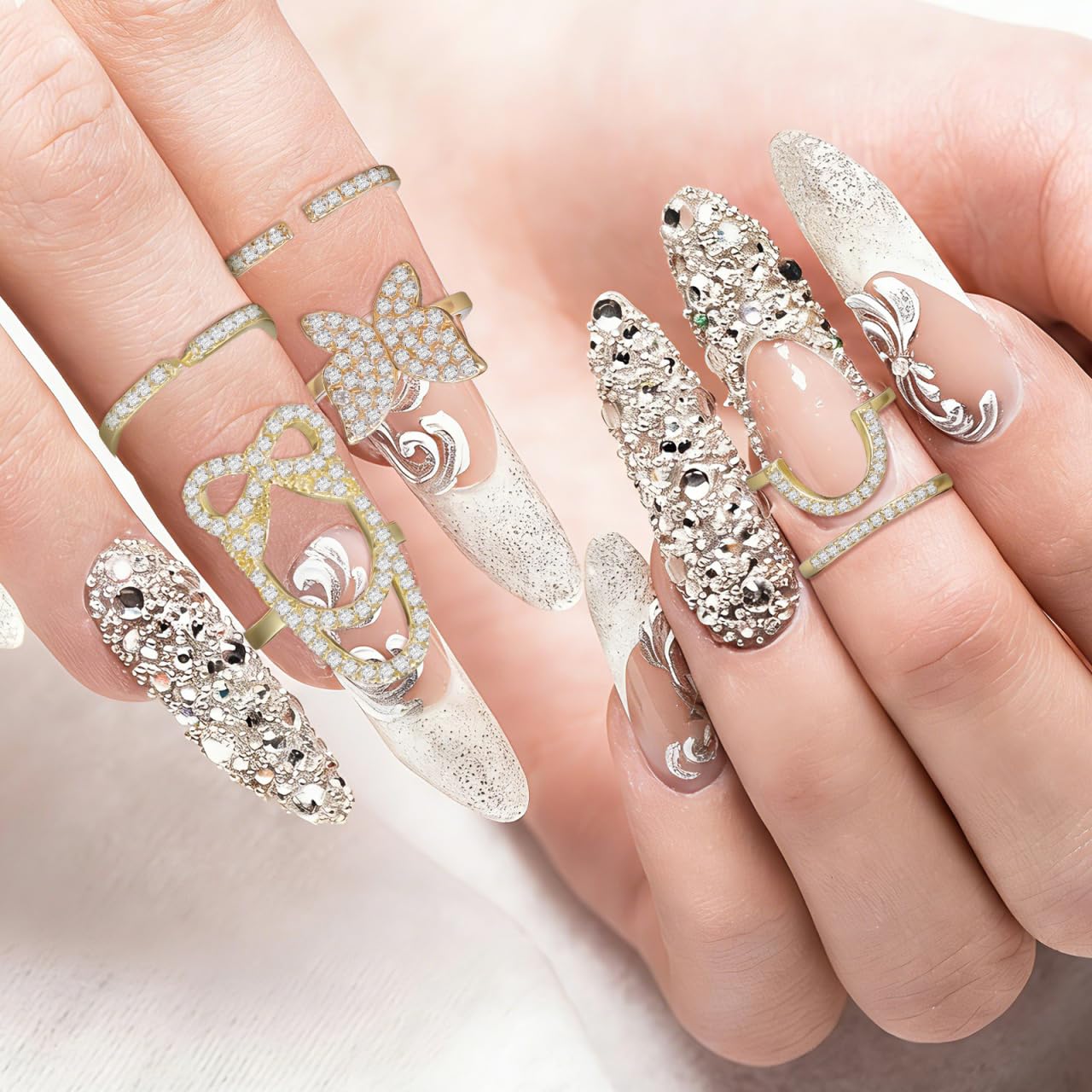 Beaupretty 3pcs Wear Manicure Nail Finger Jewelry Fingernail Rings Jewelry Fingernail Tip Rings for Women Set Zircon Metal Miss
