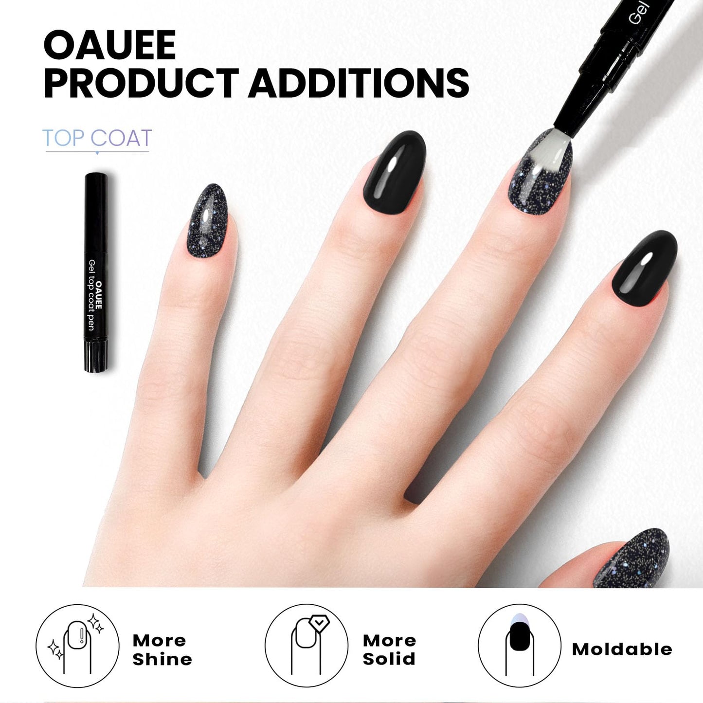 Oauee Semi Cured Gel Nail Strips | Built-In Gel Top Coat | UV Light Required | Salon Quality, Easy Application And Removal (Black Sparkle)