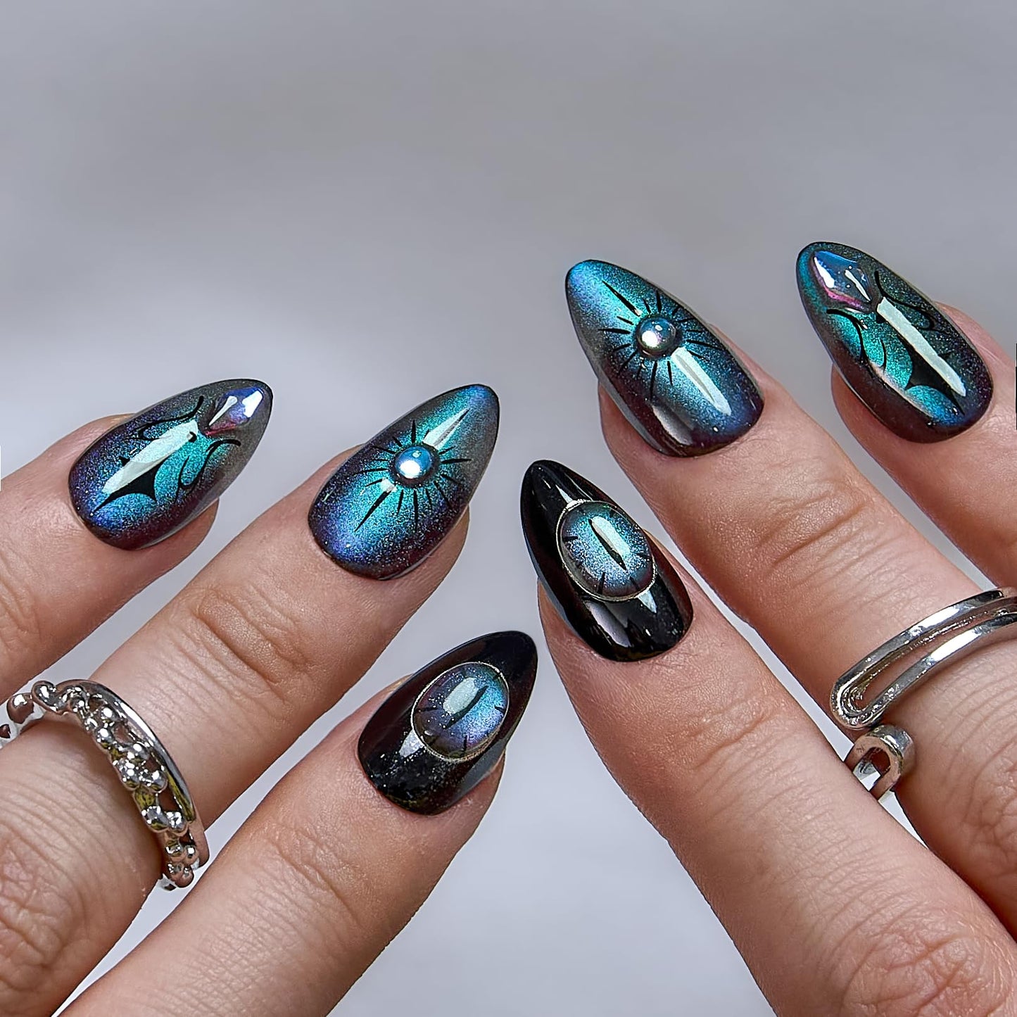 CurvLife Soft Gel Almond Press On Nails, Long-Lasting Reusable Fake Nails Kit with Glue & Tabs, 30pcs Salon-Quality Stick On Nails for Women At-Home Manicure (Cosmic Spell)