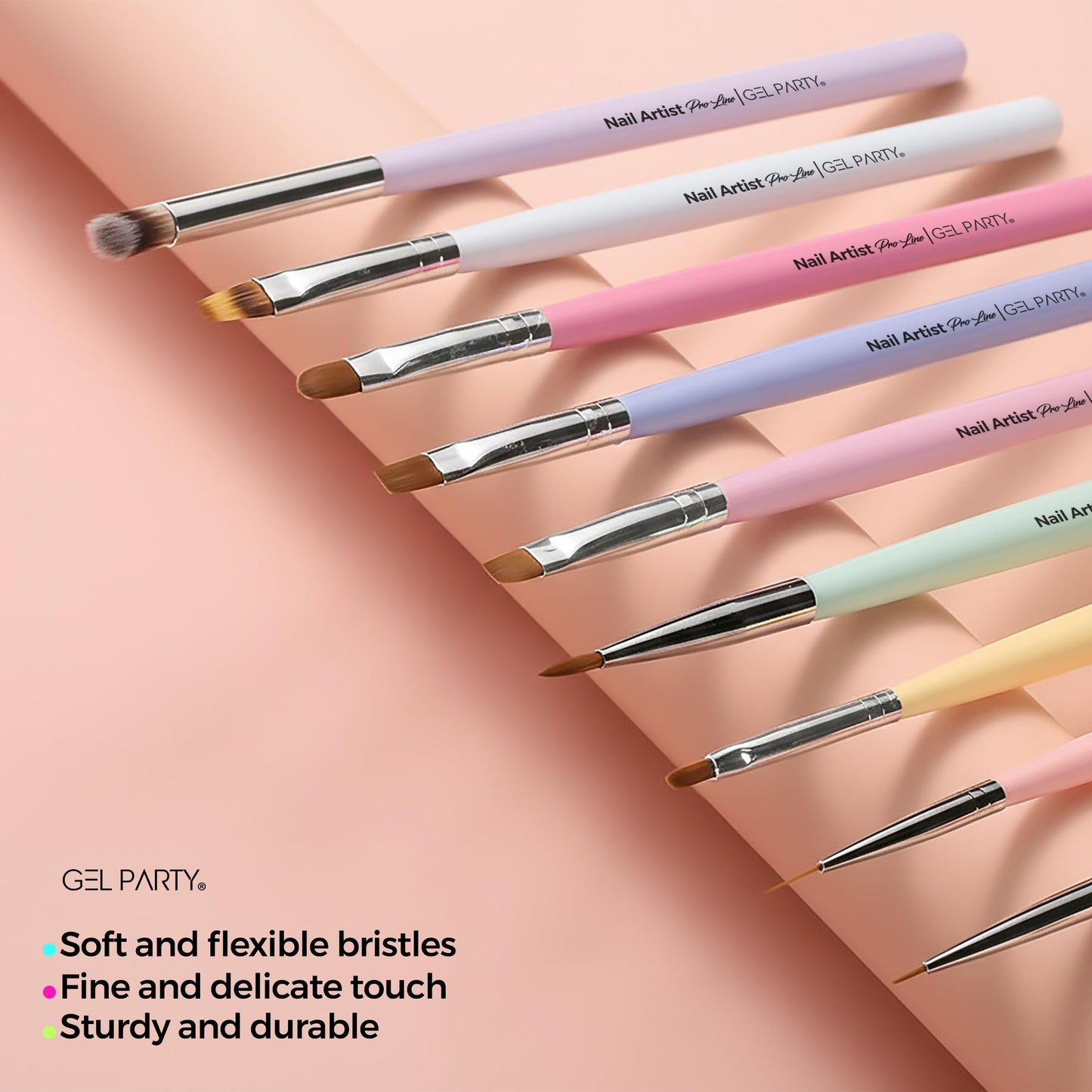 GEL PARTY Professional Nail Art Brush Kit – 21 Pcs Pastel Color Detail Brushes Set for Gel, Acrylic, Ombre & Nail Painting – Salon & DIY Use