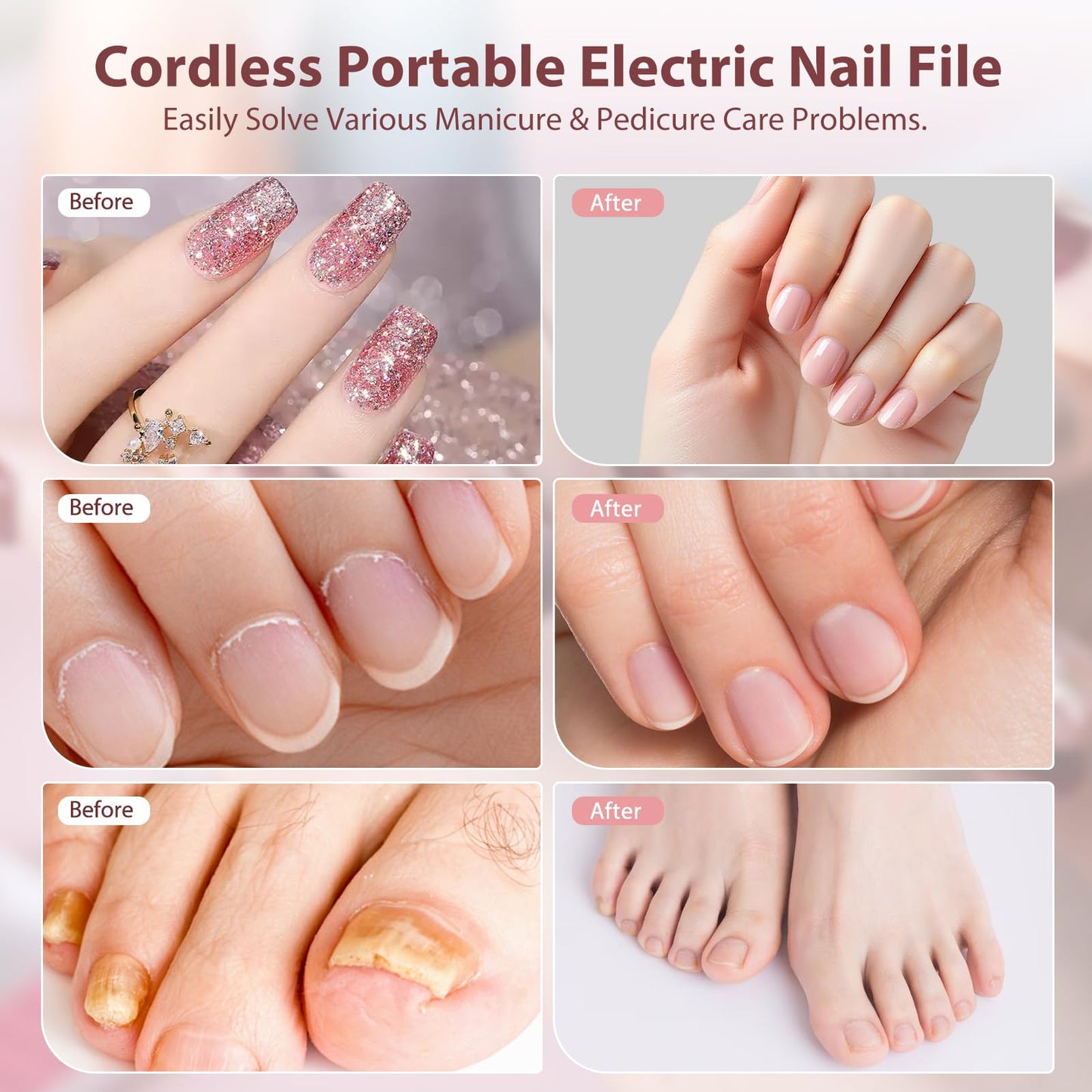 ZABOUL Electric Nail Drill Kit Cordless Professional Manicure Pedicure Nail File Buffer for Acrylic Nails Gel Polishing Removing Manicure Salon Home with Nail Drill Bits Sanding Bands