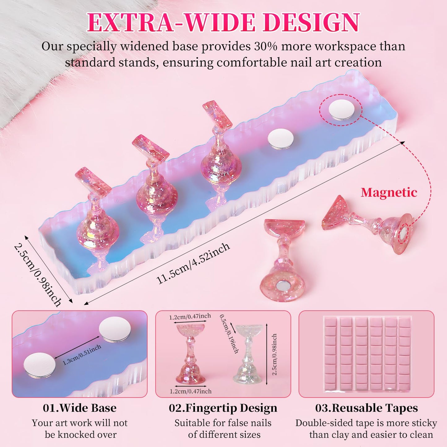 ANGNYA 2 Set Nail Stand, Aurora Nail Holder for Painting Nail Stand for Press on with Tabs Nail Display Stand Nail Hand Practice Magnetic Nail Art Tools for Homes and Salons