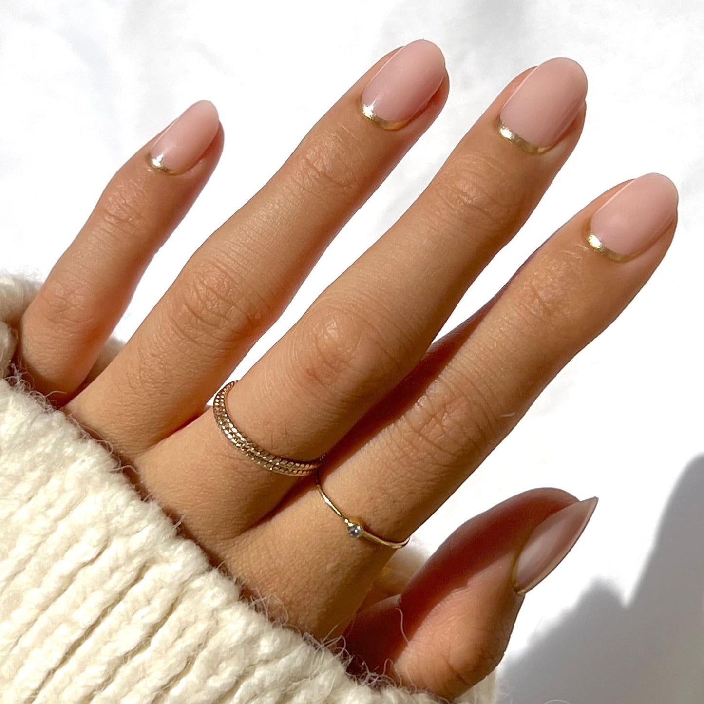 Glamnetic Press-On Nails Bundle - Creamer & Goal Digger | Neutral Ombre Short Round Nails | Glossy, Semi-Transparent, Short Round False Nails with Gold Foil | Reusable Nail Kits