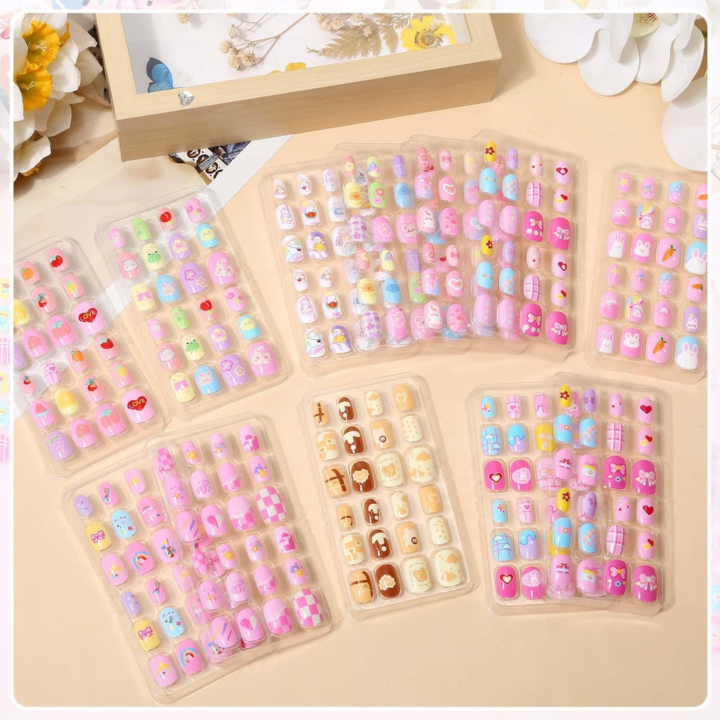 288 Pieces Kids Stick On Nails Girls, Acejoz Fake Nails Set Self Adhesive Press on Nails Tips for Little Girls Children 8-12 Year Kids Nail Decoration