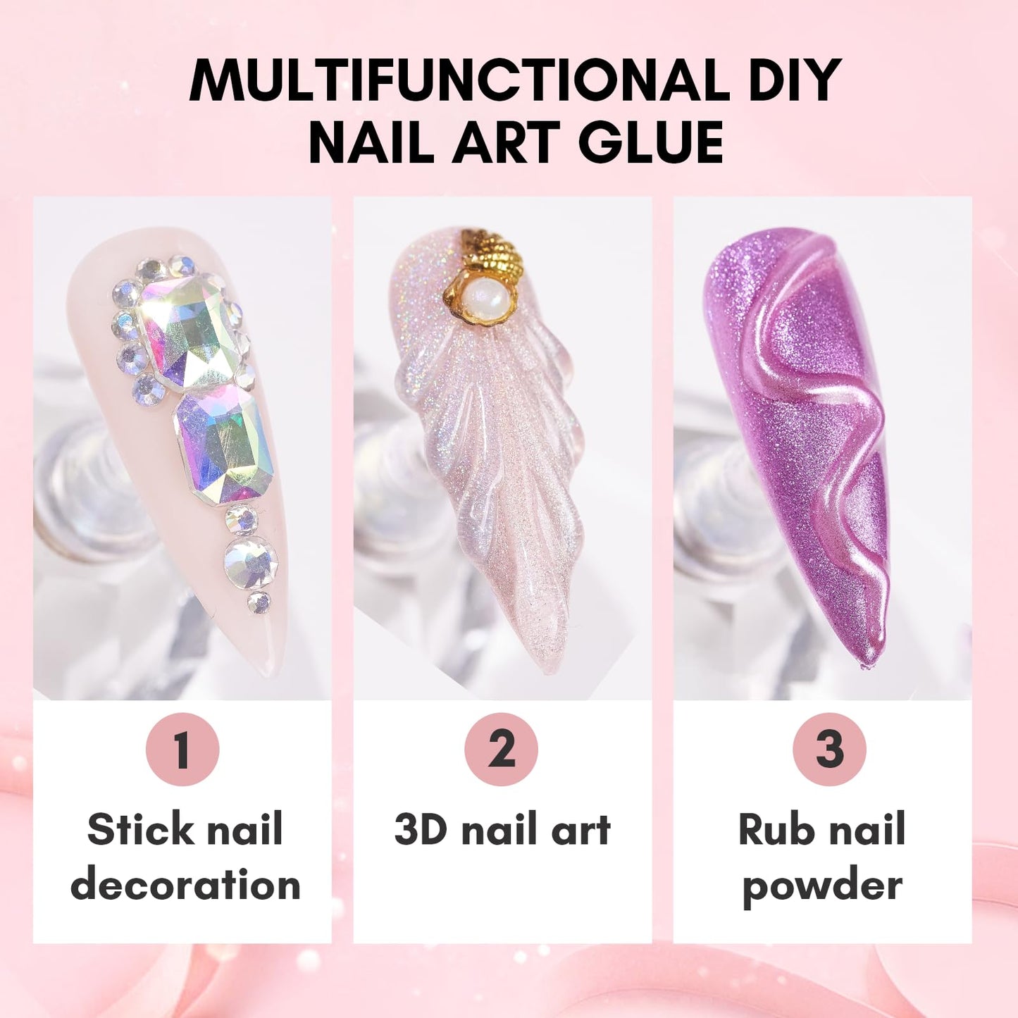Makartt Nail Rhinestone Glue for Nails, Super Strong Gel Nail Glue for Nail Charm 3D Bundle with Cuticle Trimmer with Cuticle Pusher, Silver Nail Trimmer Nail Care Manicure and Pedicure Kit