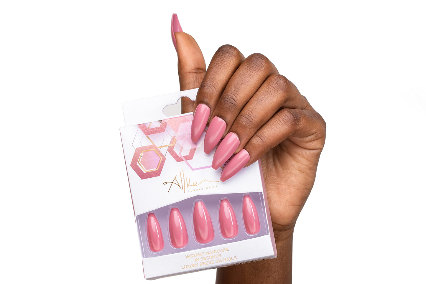 Allkem Mauve Press on Nails | Glossy Long coffin | 10 sizes - 20 pcs Ballerina Nail kit with Glue