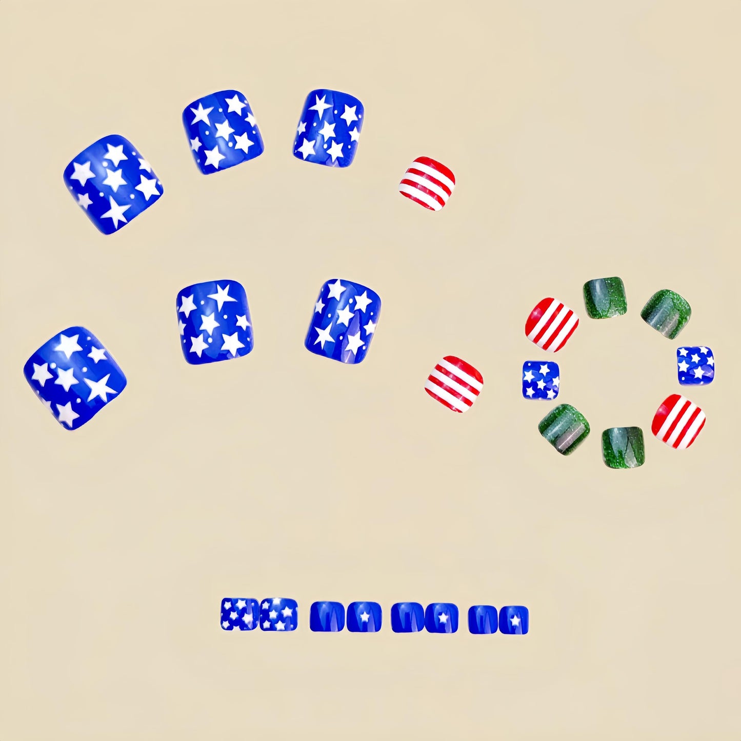 24Pcs 4th of July Press on Toenails Short Square Fake Toe Nails Independence Day Glossy Acrylic Toenails Red White Blue Toe Nails False Toenail Press Ons Patriotic Star Stick on Toenail for Women