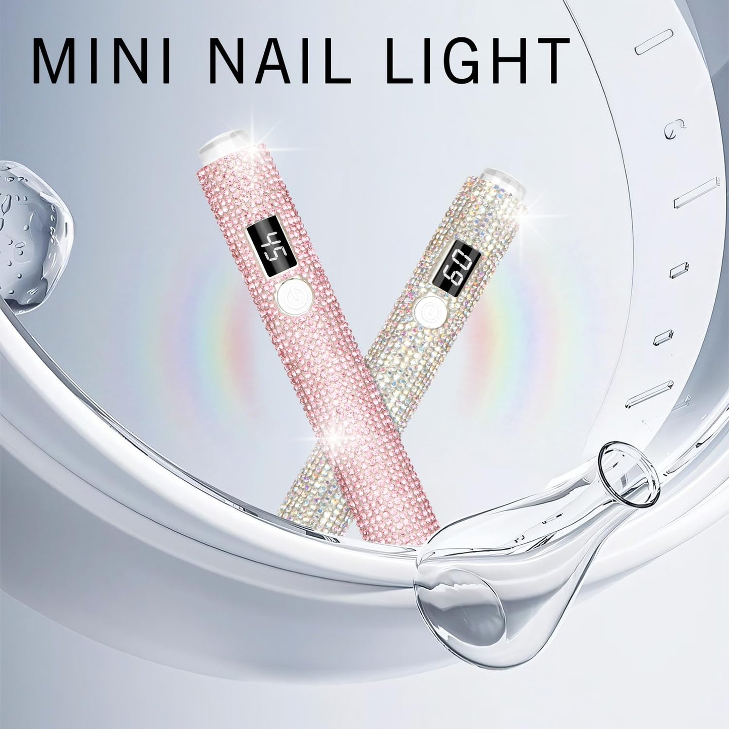 peccera Handheld UV Light for Gel Nails, Glitter UV Nail Lamp, Cordless Portable Mini Gel Nail Lamp for Fast Curing, Rechargeable LCD Polish Nail Dryer for DIY Manicure Decor - Pink Diamond