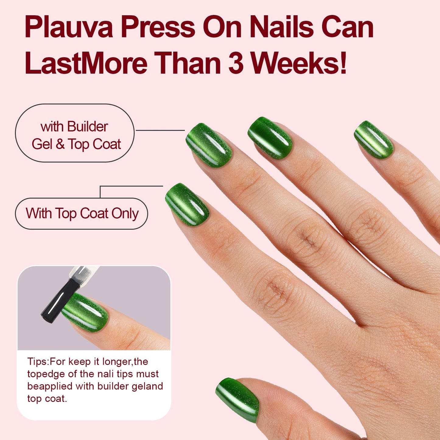 Plauva Cat Eye Press on Nails Short Square, 300Pcs Soft Gel Fake Nails, Glossy Glitter Cat Eye Nail Tips for Women and Girls Stick On Nails in 15 Sizes