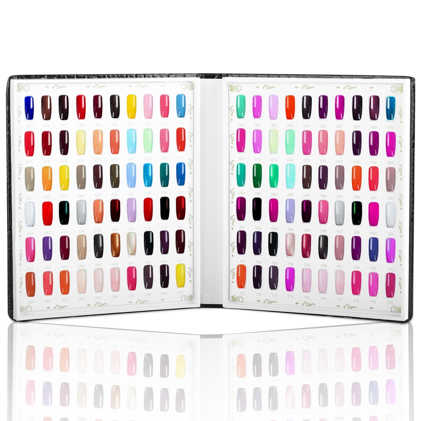 vnjaoi 120 Nail Color Chart Display Book, Plastic Nail Swatches Nail Gel Color Card with 240PCS Natural Colours Replacement Nails Nail Art for Nail Salons, DIY Nail Art at Home (Black)