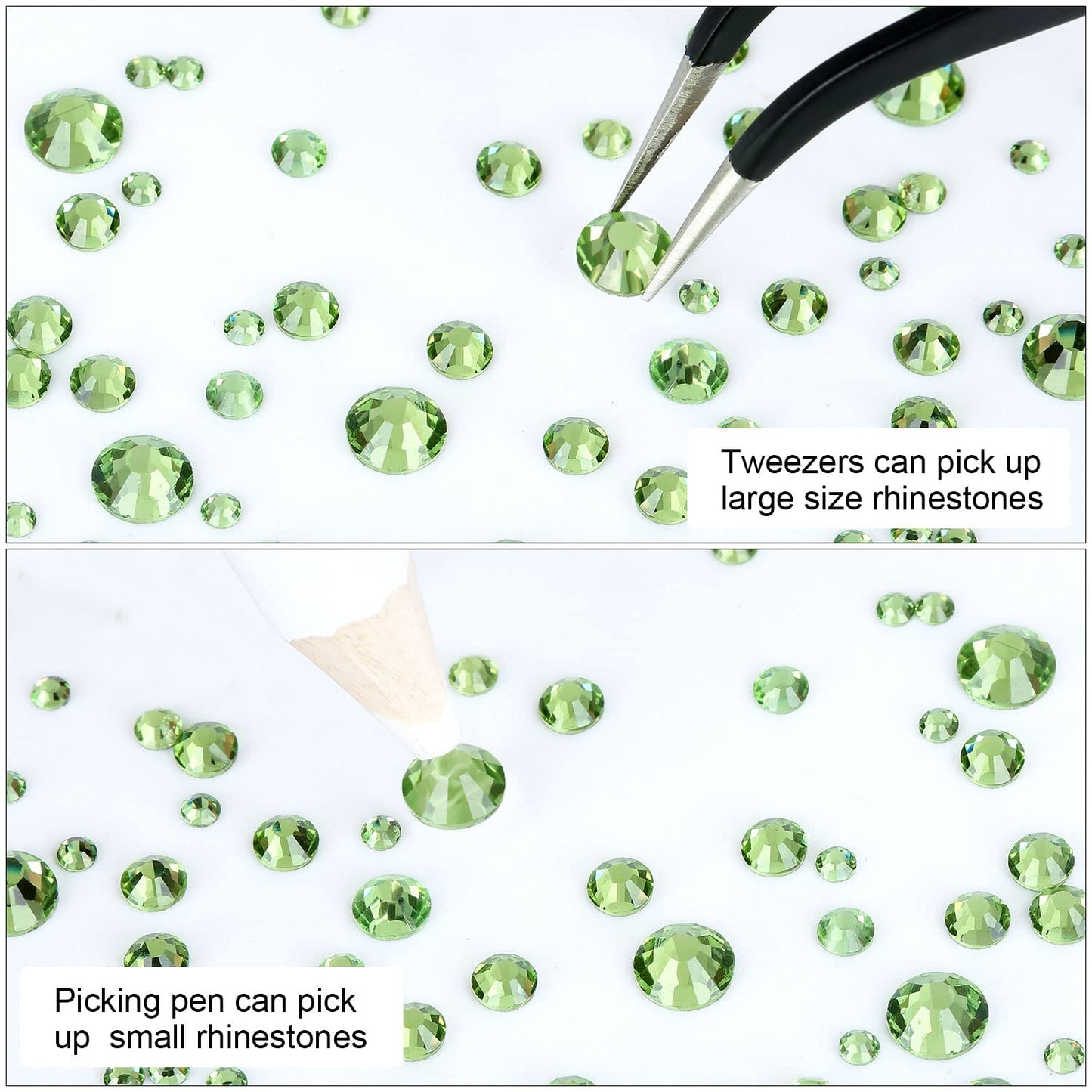 Meibite Light Green Glass Flatback Rhinestones for Nails, Crafts & Clothes – 4240PCS 6 Sizes (SS6–SS20) Crystal Gems Kit with Tweezers & Picker, Non Hotfix DIY Rhinestones for Tumblers, Nail Art