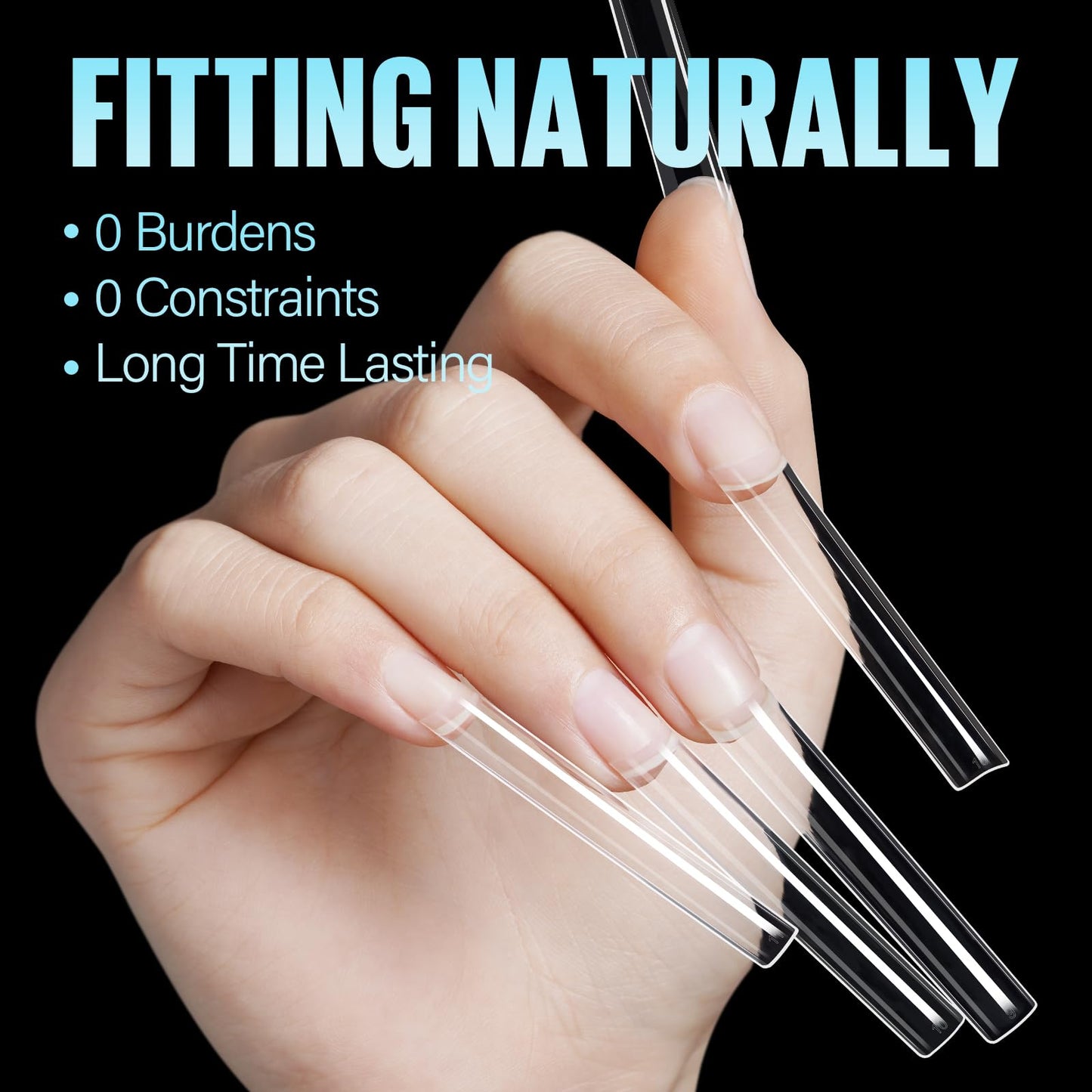 TOMICCA 3XL Extra Long Square Nail Tips No C Curve, 504PCS Half Cover Clear Acrylic False Nails, Straight Flat Fake Nail Tips for Acrylic Gel Manicure, Professional Salon & Home DIY 12 Sizes