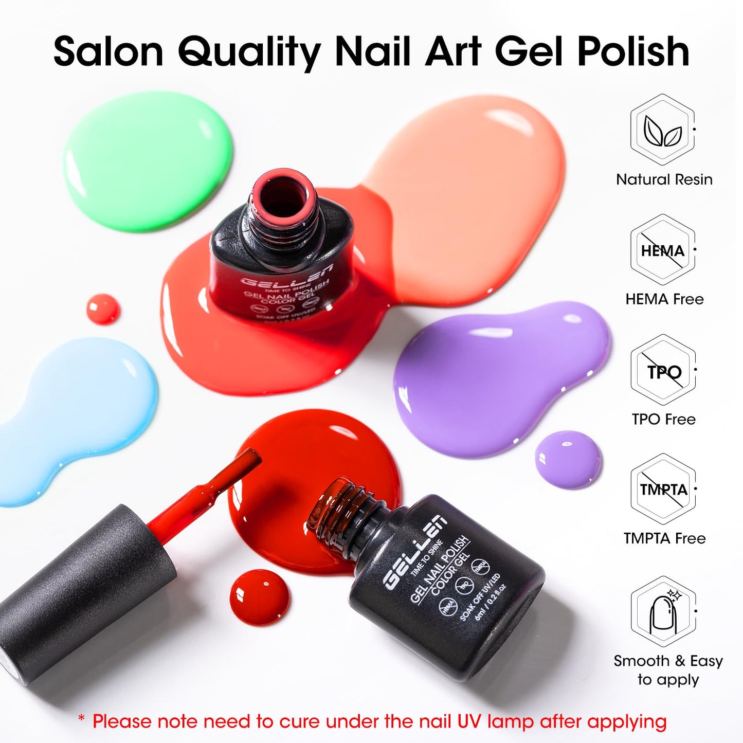 GELLEN 24pcs Gel Nail Polish Set, 20 Colors UV Gel Polish Red Blue Green Hema TMPTA TPO 3-free with Base Coat and Glossy Matte Cateye Top Coat, All Seasons NailGel for Christmas Gift Women Girls