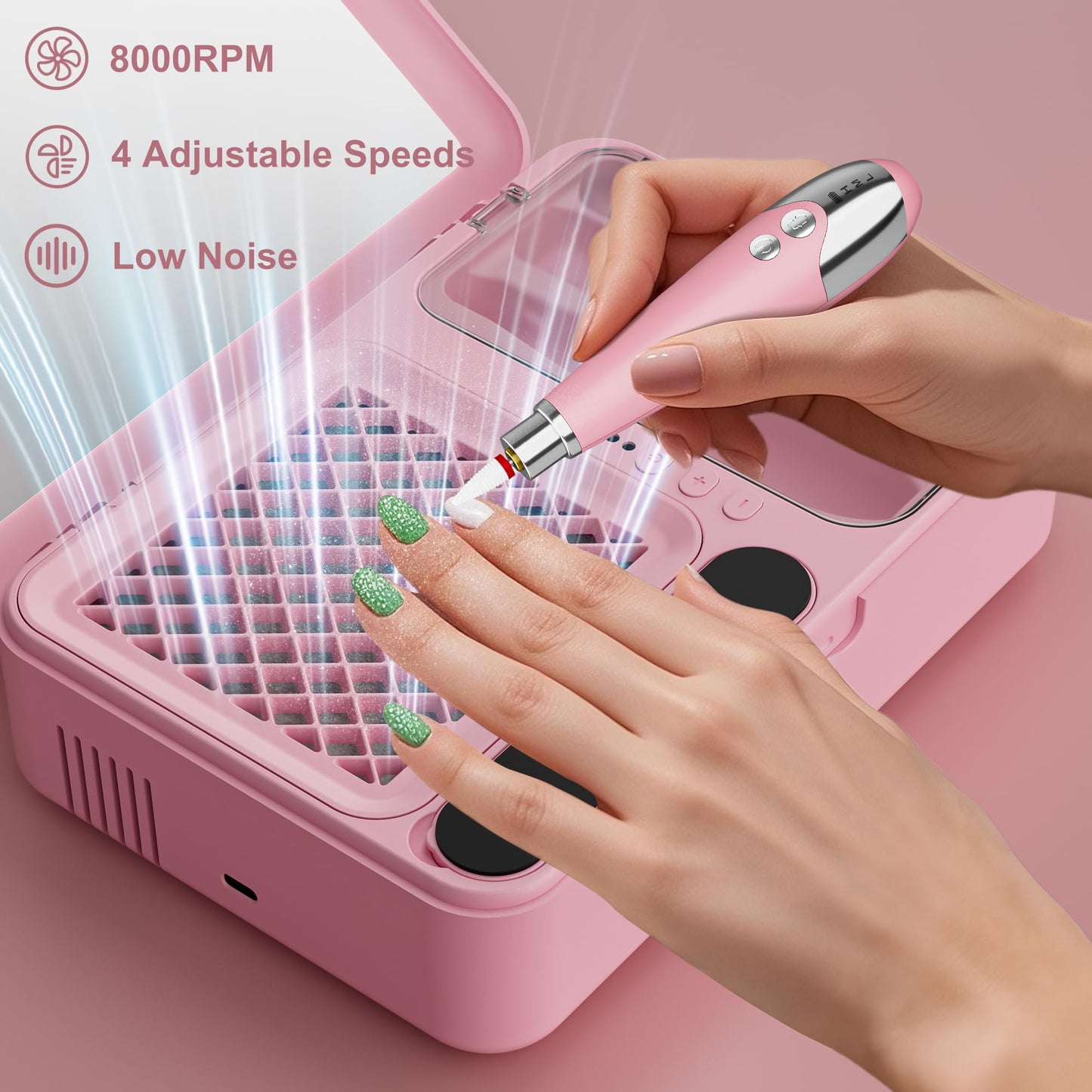 WOBSION Nail Tool Set, Nail Dust Collector & Electric Cordless Nail Drill 2-in-1, Portable Rechargeable Acrylic Gel Nail Removing and Polishing Manicure Tools for Beginners