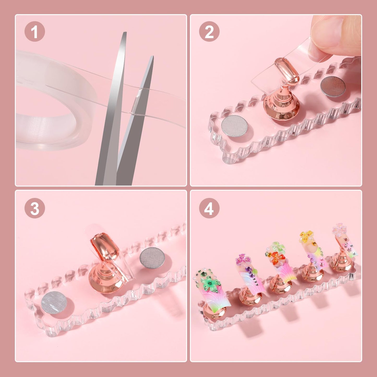 Fandamei Nail Art Stand, 2 Set Nail Holder for Painting Nails, Nail Stands for Press on, Press on Nail Stand for Practice, Magnetic Acrylic Nail Display Holders for Nail Art with Double-sided Tape