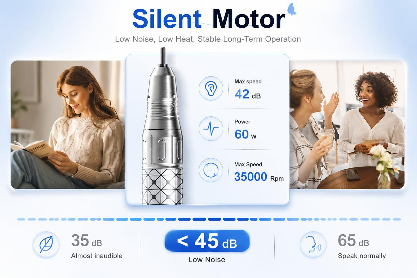 M Pro Spin Nail Drill 60W Brushless Motor 35,000 RPM, Cordless Rechargeable Electric Nail File, Professional E File Machine for Acrylic Gel Nails, Low Noise Portable Salon Use – Blue