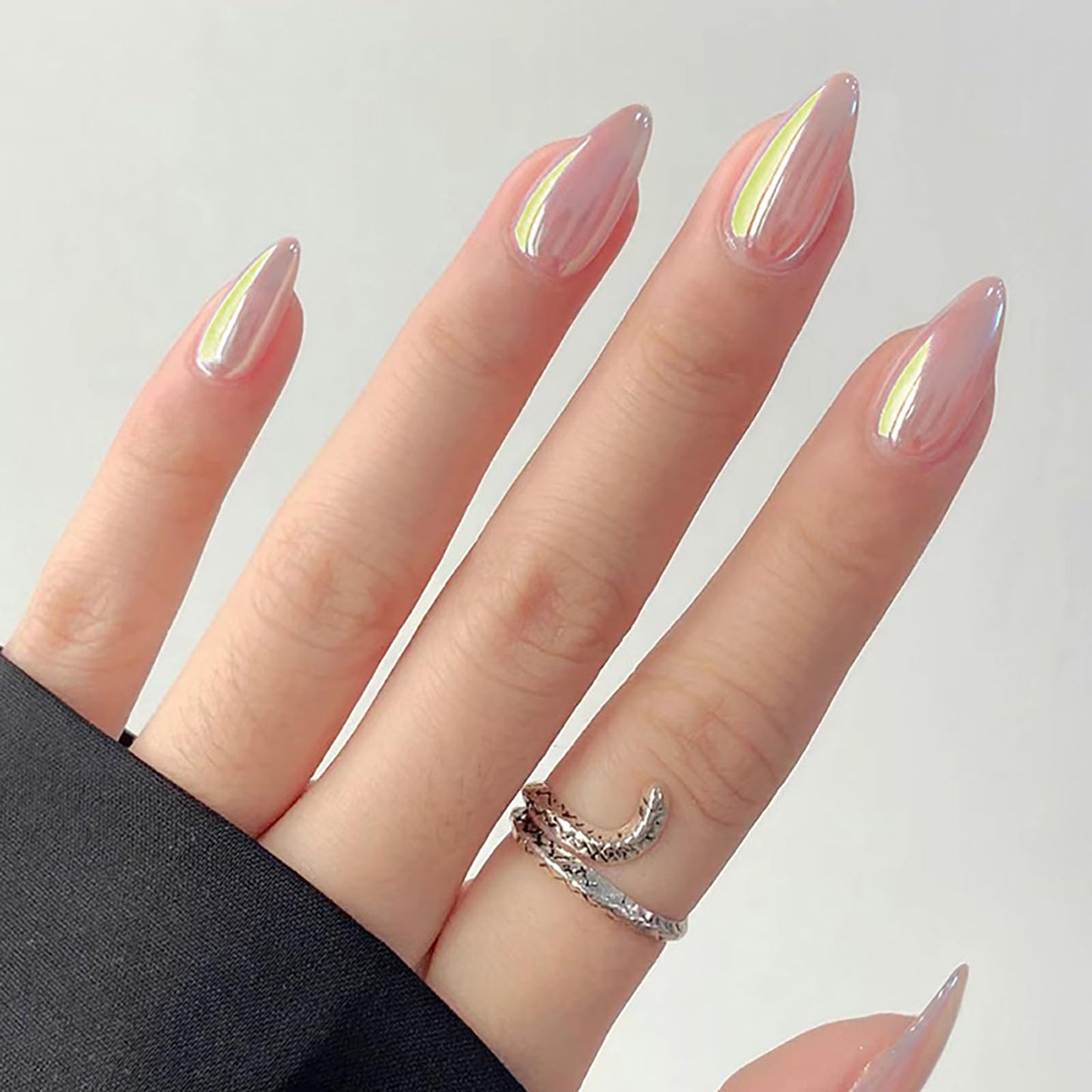 Short Almond Press on Nails Aurora Pink Fake Nails Press ons Acrylic Nails False Glossy Full Cover Artificial Stick on Nails for Women Girls 24 Pcs