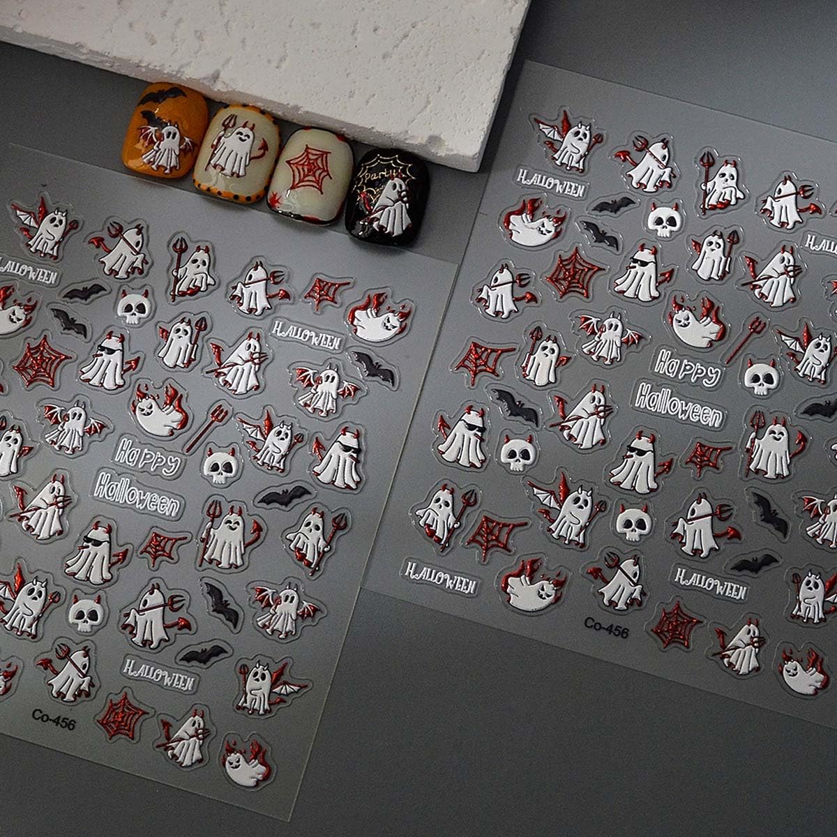 Halloween Ghost Nail Stickers Spooky & Cute Ghost Nail Decals 3D Self-Adhesive Stickers for Nails Halloween Nail Art Decorations for Women Girls,1 Sheet DIY Manicure Decor