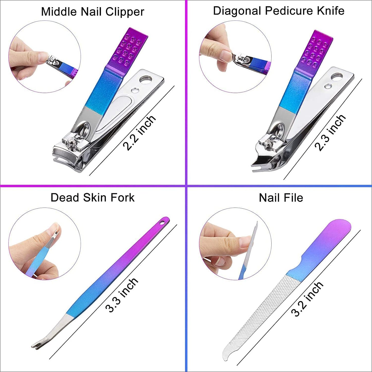 IFAN™ Professional Nail Clipper Nail File Nail Cutter 12PCS in 1 Rainbow Stainless Steel Manicure Set Pedicure Combo Facial Care Tools for Household Travel Portable Gift for Women（12P）
