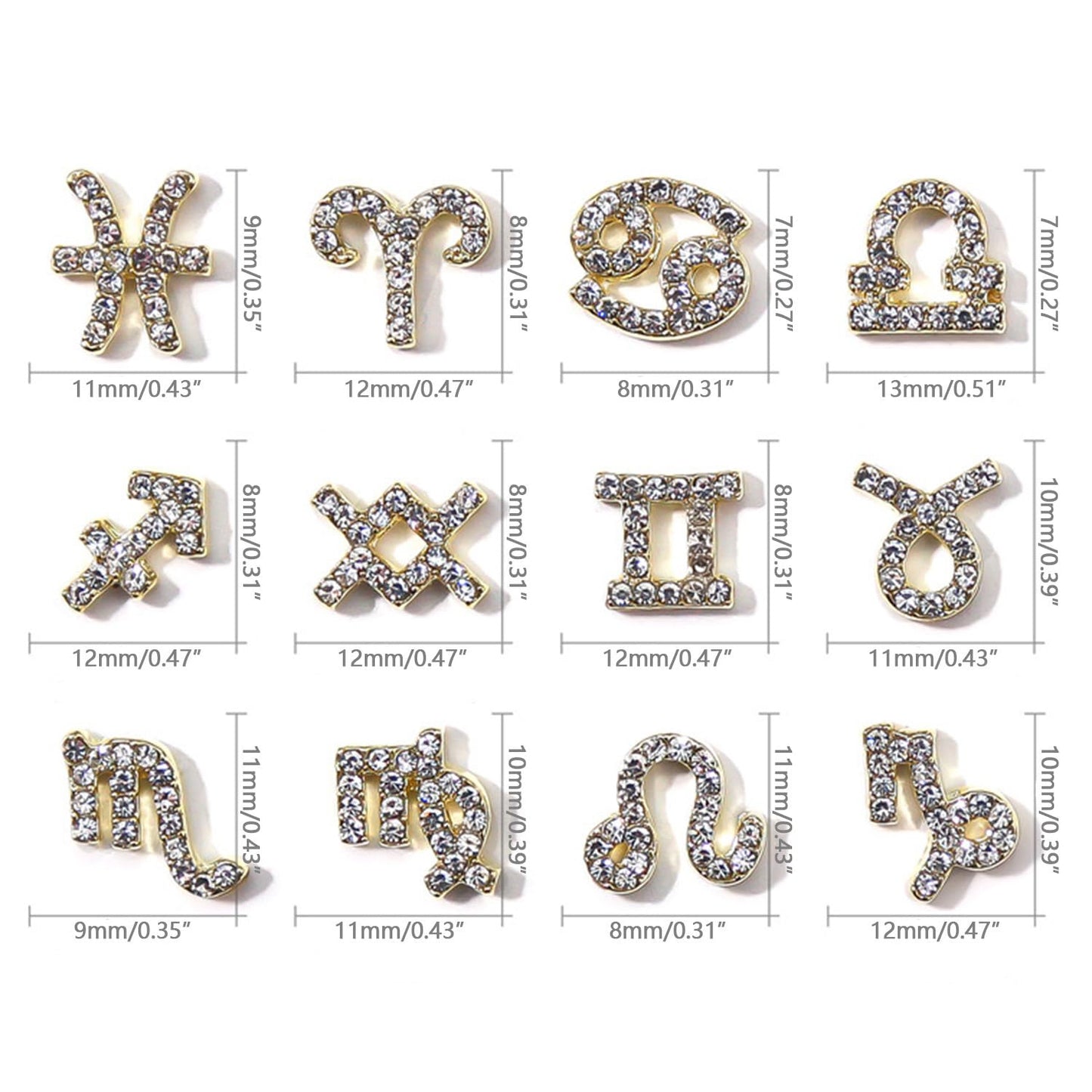 YECIRALA 48 Pcs Gold and Silver Zodiac Nail Charms 4 Set 3D Zodiac Sign Nail Rhinestones Charms for Women Nails Jewelry Zodiac Charms for Nails Design Jewelry Making Charms Nail Art Decorations Gems