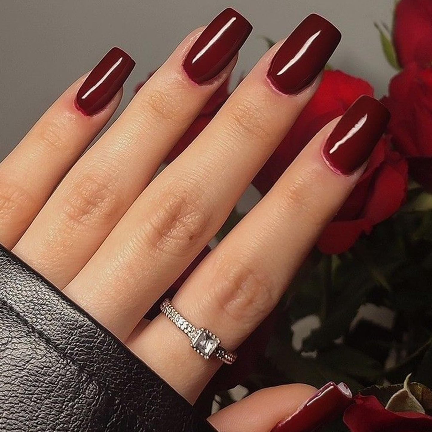 GLAMERMAID Gel Nail Polish Press on Nails Short, Handmade Hot Pink Fake Nails Medium Square, Handmade Burgundy Short Almond Fake Nails Coffin with Star Glitter Design, Reusable Acrylic False Nail