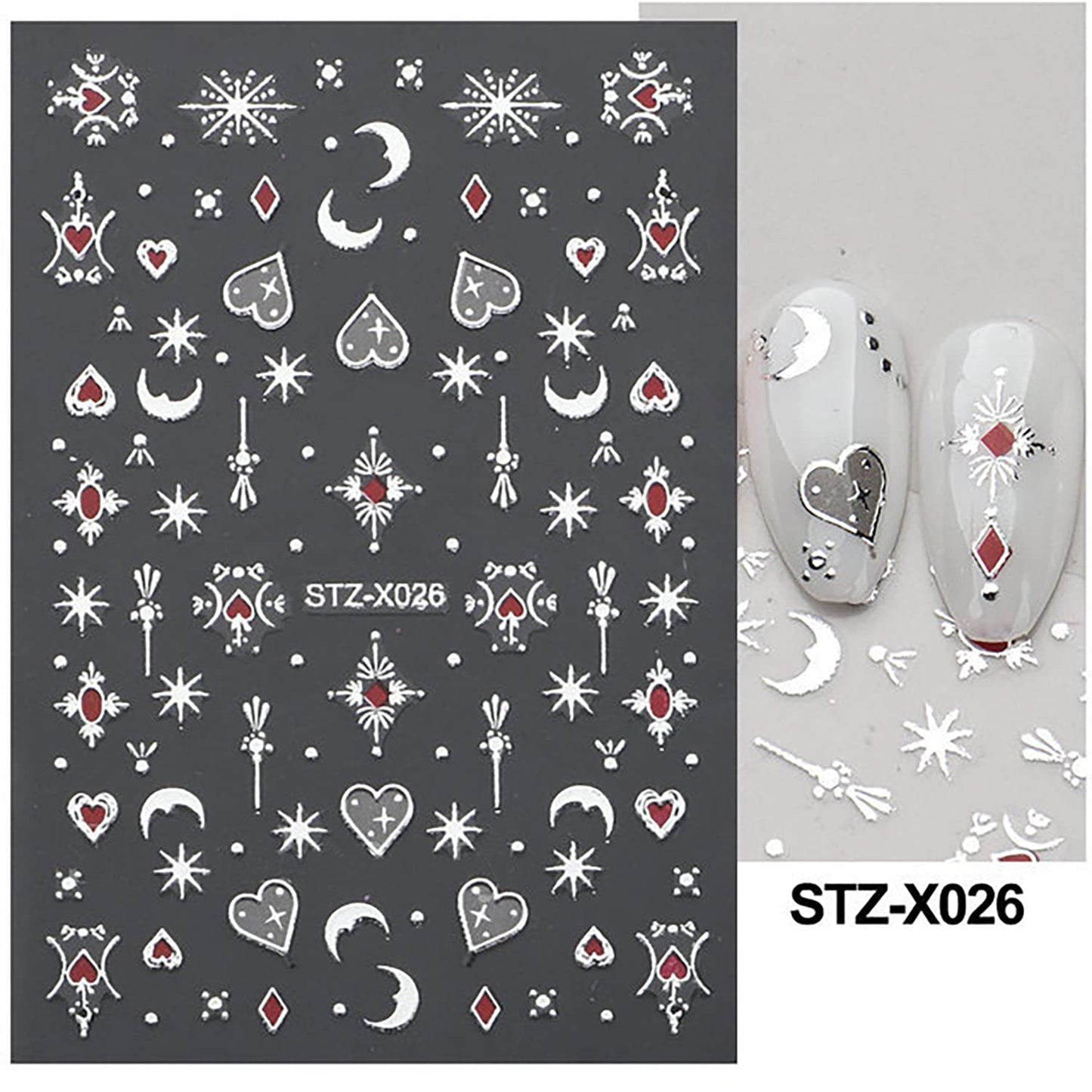 Pendant Flowers Nail Art Adhesive Sticker 3D Self-Adhesive Nail Decals Art Design Holographic Stars Heart Moon Nail Art Sticker Decoration for Women Manicure Tips Acrylic Nails DIY Nails Art Supplies