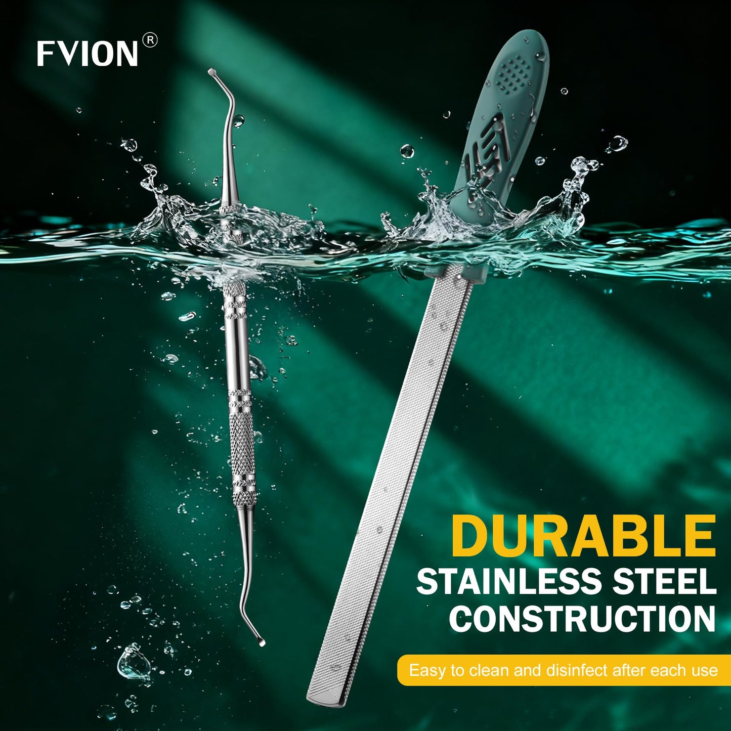 FVION Toenail File for Thick Nails and Toenail Lifter, 2pcs Stainless Steel Nail File and Ingrown Relief Set, Heavy Duty Metal Emery Board for Seniors, Men & Women Pedicure Tool (Green)