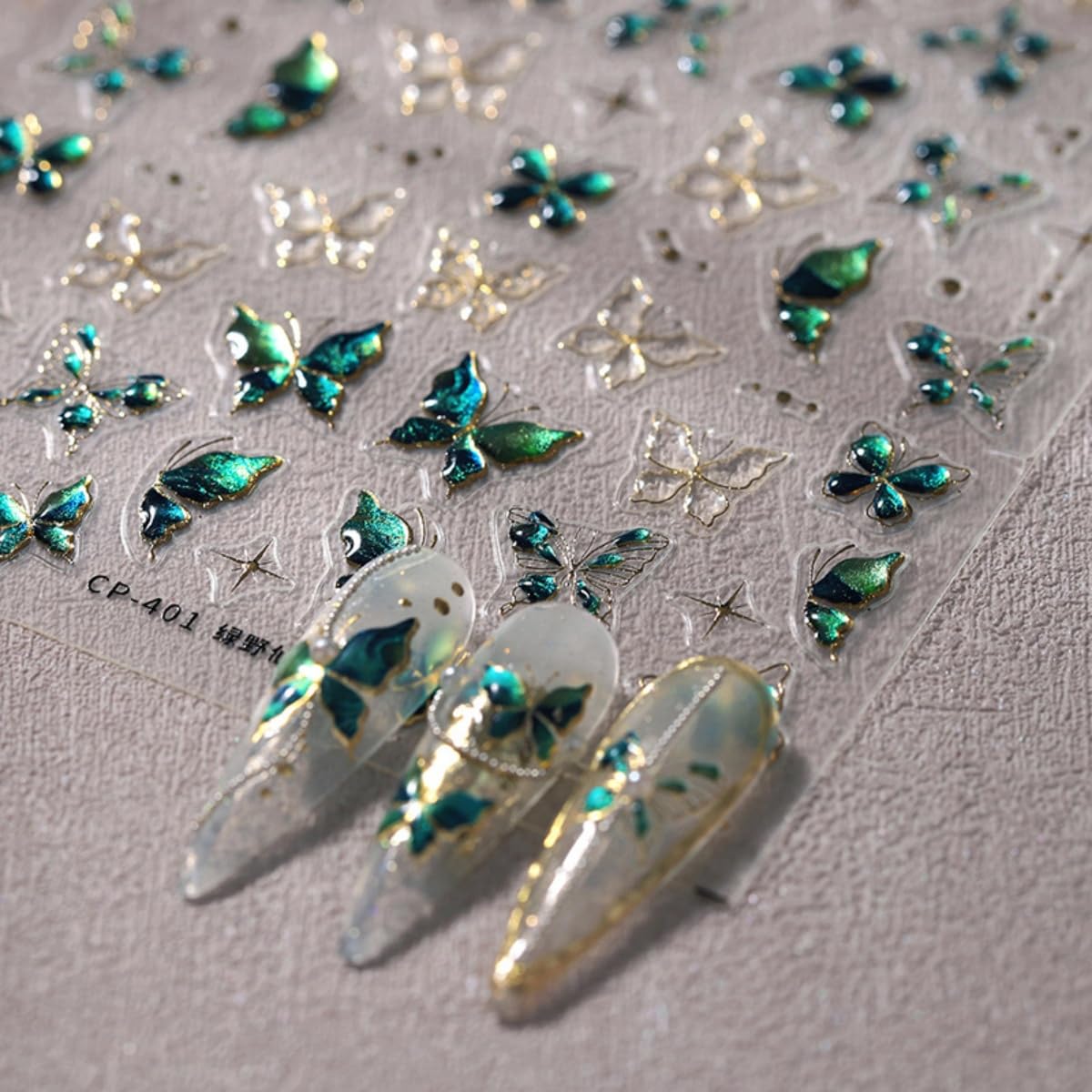Butterfly Nail Stickers 5D Embossed Gold Green Butterfly Nail Art Sticker Self Adhesive Nail Decals Summer Nail Art for Women Manicure Supplies Nails Art Decorations