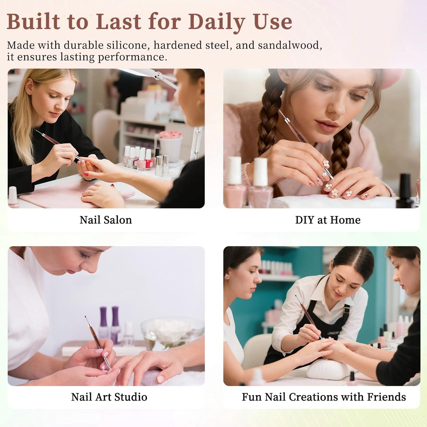 Double Nail Art Sculpture Pen: Silicone & Metal Dual Tipped Nail Brushes Silicone Nail Art Tools for Design Nail Foil Carving Drawing Shaping Effect Nail Art Pens for Home and DIY (Brown)