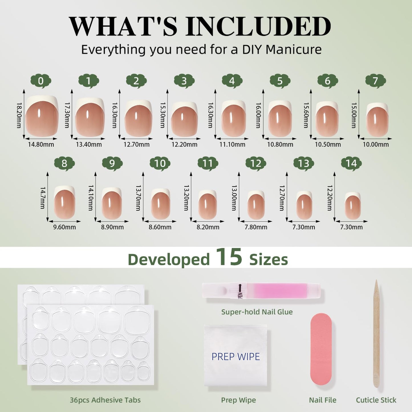 White French Tip Press On Nails - Brown Short Square Fake Nails, Square Press On Nails Reusable Stick On Nails in 15 Sizes, 30pcs False Nail Kit for Women & Girls (Cocoa French)