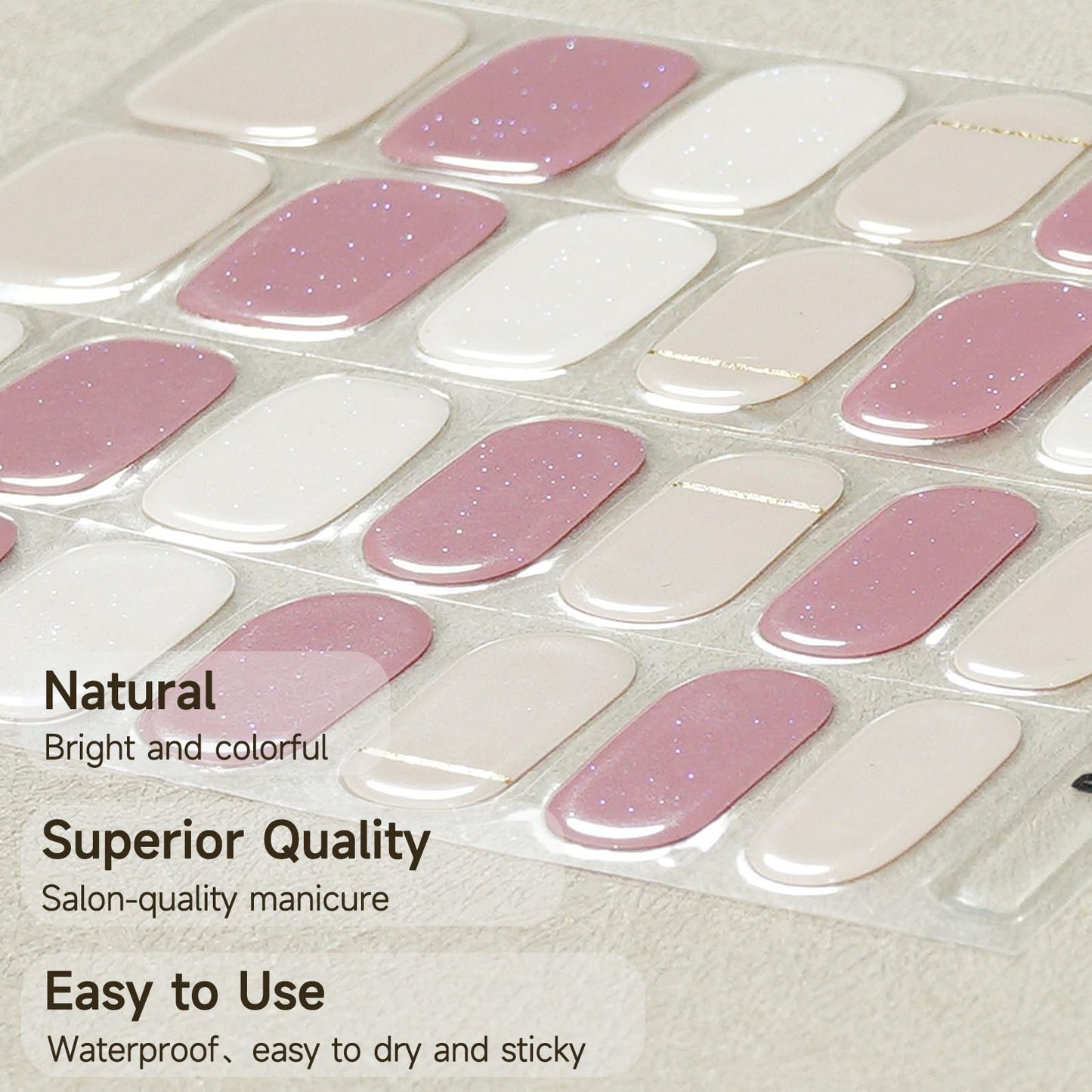 DUKASOU Semi Cured Gel Nail Strips 28 pcs Glitter Nail Stickers for Women (Peach Pink) Full Nail Wraps -UV Lamp Required Long Lasting Easy to Apply
