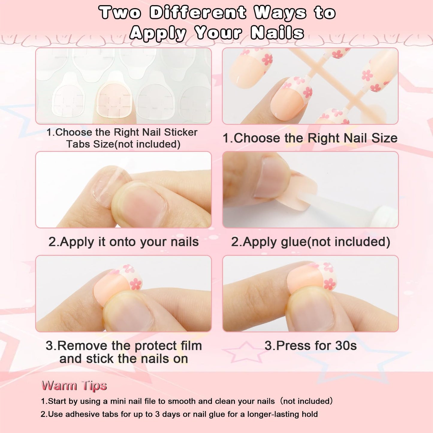 SIUSIO 120pcs 5 Pack Children Acrylic Fake Nails Press on Full Cover Short False Nail Art Kits Set Surprise Gift for Kids Little Girls Women - Pink Flowers