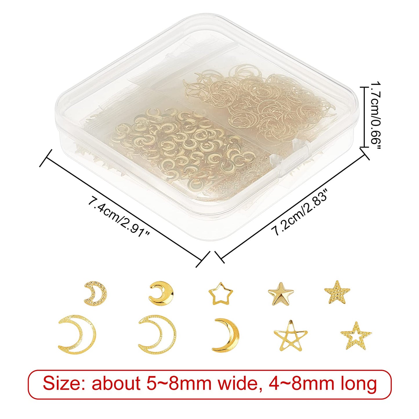 OLYCRAFT 1600PCS Moon Star Resin Fillers Hollow Resin Charms Brass Nail Art Charms Gold Epoxy Resin Supplies Nail Art Decorations for DIY Crafts Jewelry Making