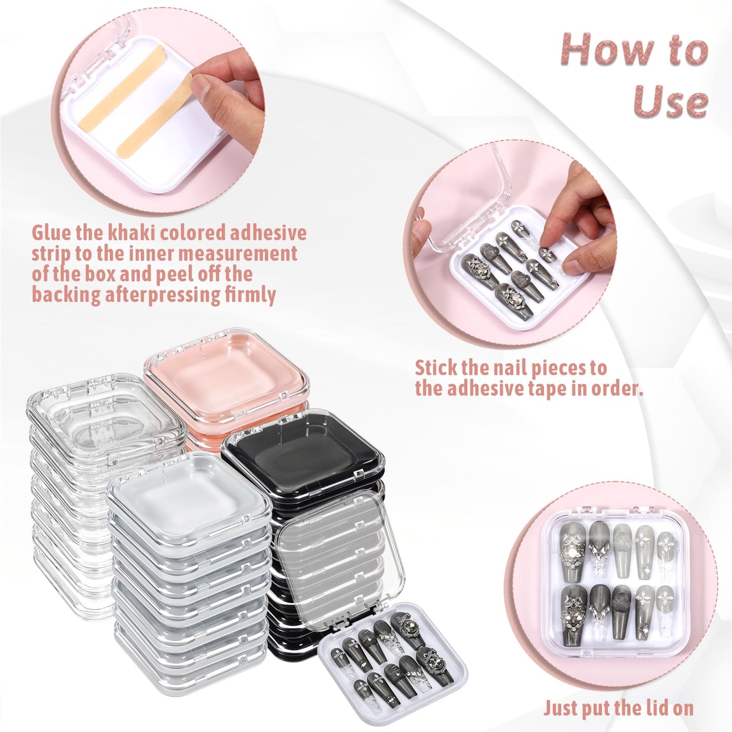 40 PCS Press on Nail Boxes 3 X 3 Inch Acrylic Fake Nails Case Packaging for Press Ons, Nail Storage Display Box with Nails Salon Accessories