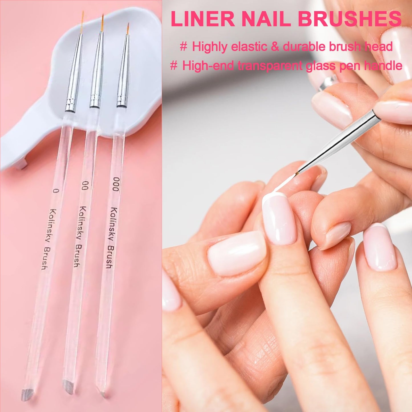 HYWWPFLAY Jelly Nail Stamper & Liner Nail Art Brushes - French Tip Nail Design Tools, Silicone Nail Art Stamping Stamper with Scraper, French Tip Stamp Liner Brush for Manicure Home DIY Salon