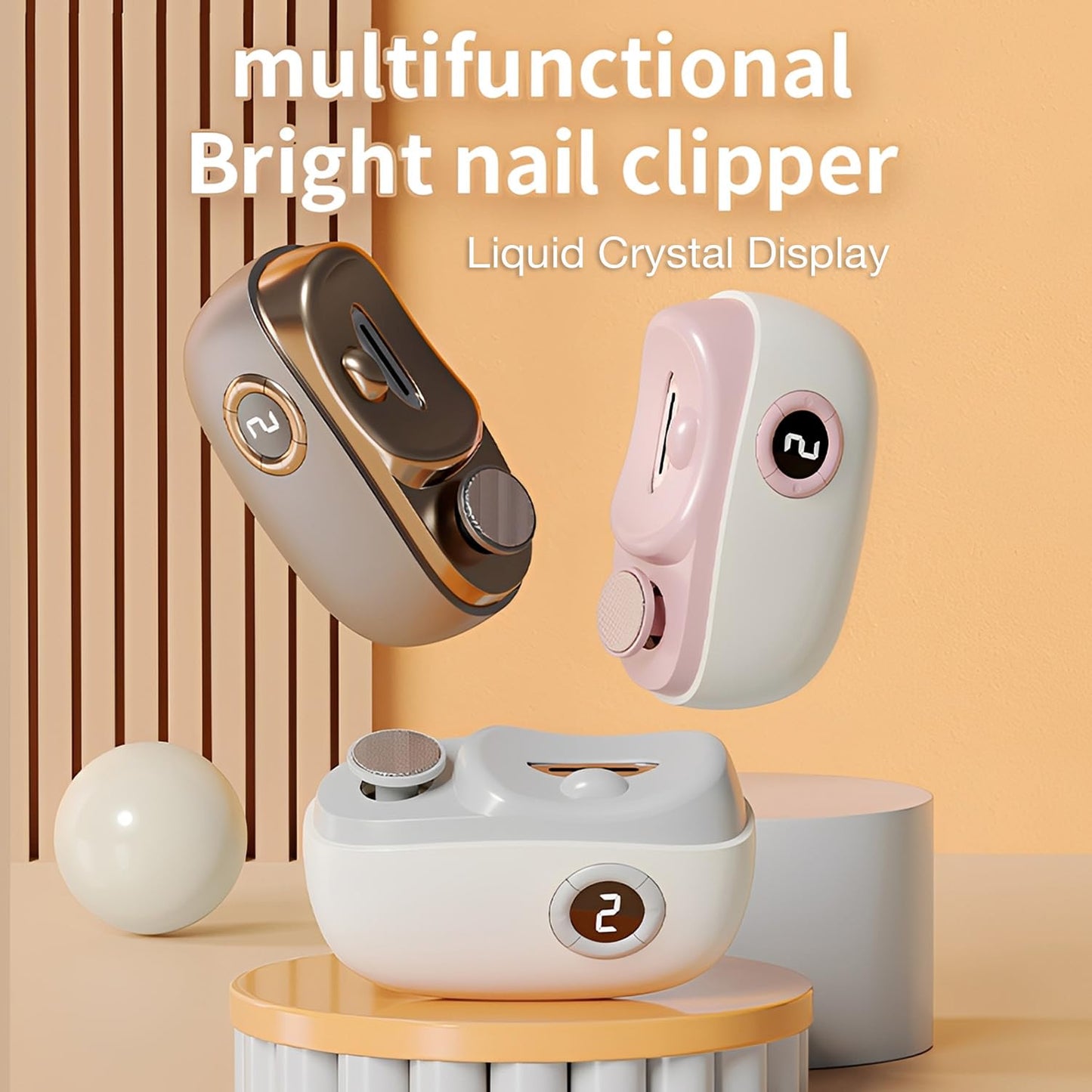 3-in-1 Automatic Electric Nail Clippers with Display, LED Light & Storage Toenail Clippers, Polishing Smart Electric Nail Trimmer, 3 Speeds Nail Cutter for Seniors, Men, Adults Golden