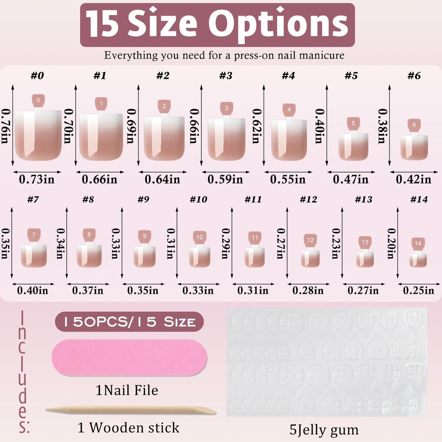 Bellelfin Ombre Press On Toenails For Women with Nail Adhesive Tabs, 150 Pcs Nude Ombre Toe Nail Press Ons, Short Square Toenail Press On, 15 Sizes Full Cover Acrylic Fake Toe Nails