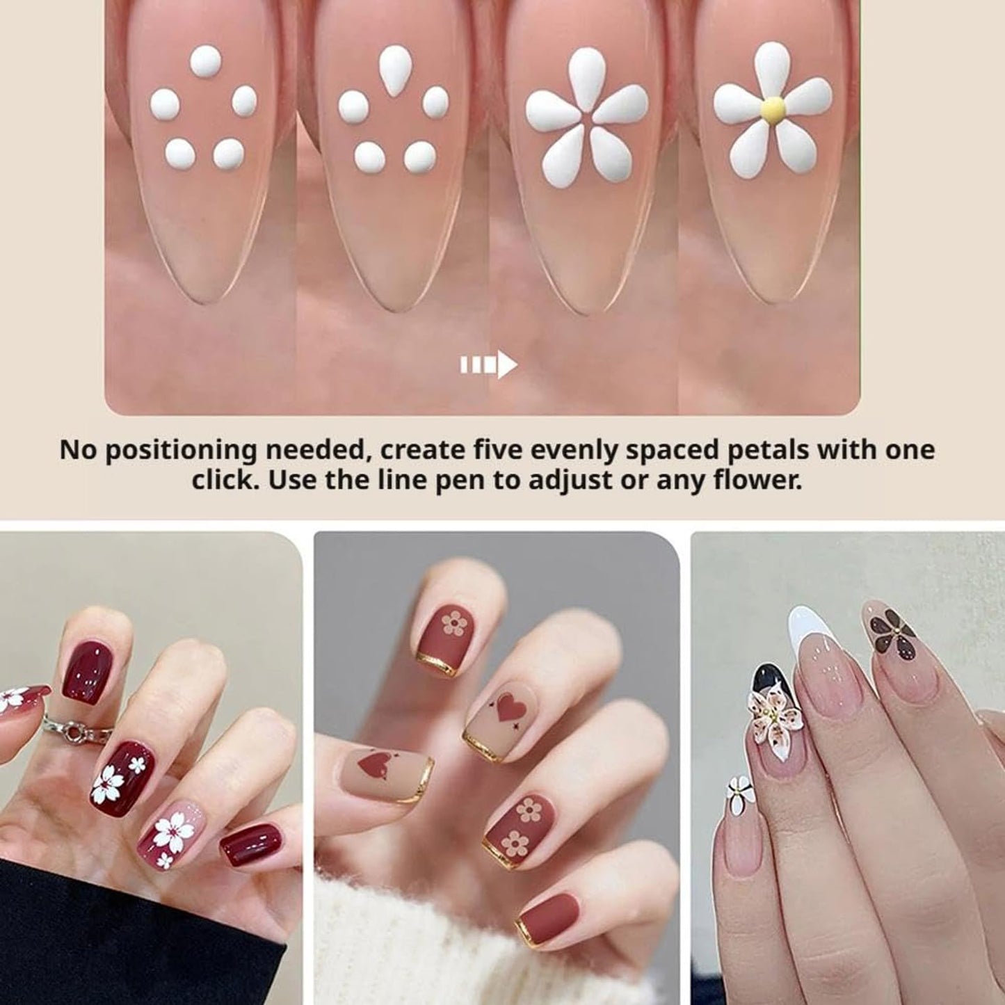 5 Petal Flower Nail Dotting Pen, Nail Art Dotting Tools, Easy Control Stainless Steel Ball, 1.8mm Fine Tip Rhinestone Dot Paint Tool for Painting, Sculpting, Rhinestones DIY and Salon (4PCS)