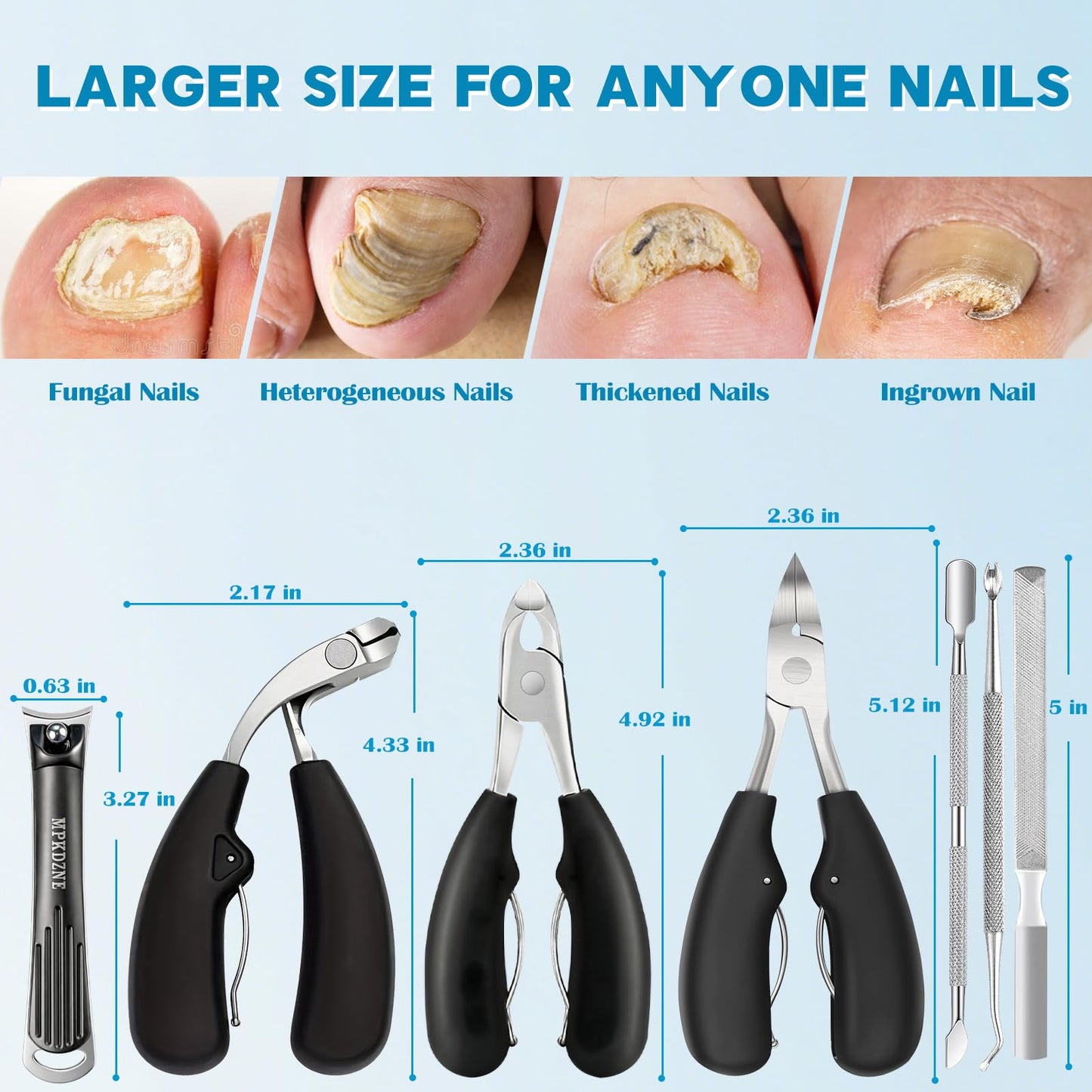 2026 Heavy Duty Toenail Clippers for Thick Nails, 7-in-1 Pedicure Kit with Catcher for Seniors & Men, Professional Wide Jaw Ingrown Toe Nail Clipper Set, Podiatrist Tool