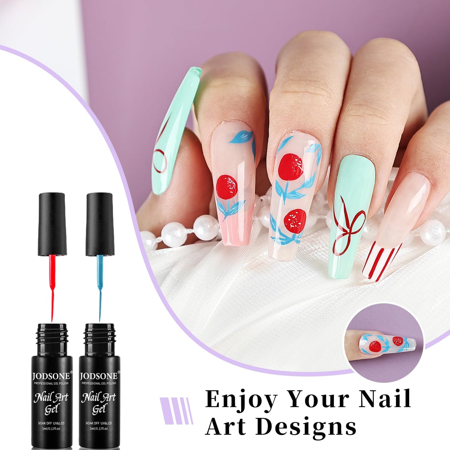 JODSONE Gel Polish Nail Art Gel Liner Set 20 Colors Red Pink Blue Purple with Thin Brush Need U V Lamp Cured Gift for Girls at Home Salon Design,Valentines Gifts for Women